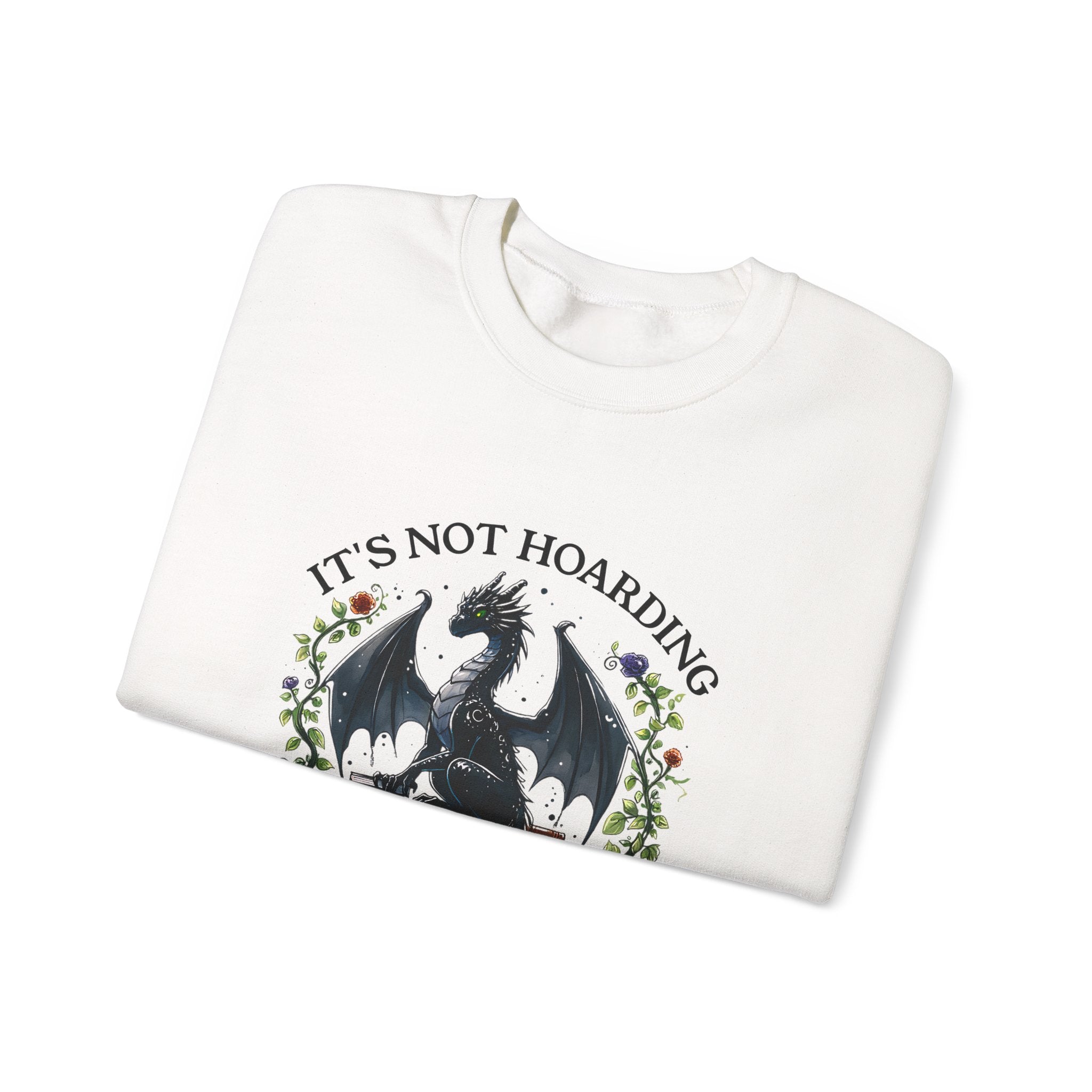 Book Dragon Crewneck Sweatshirt — "It's Not Hoarding If It's Books" Cozy Reader Pullover