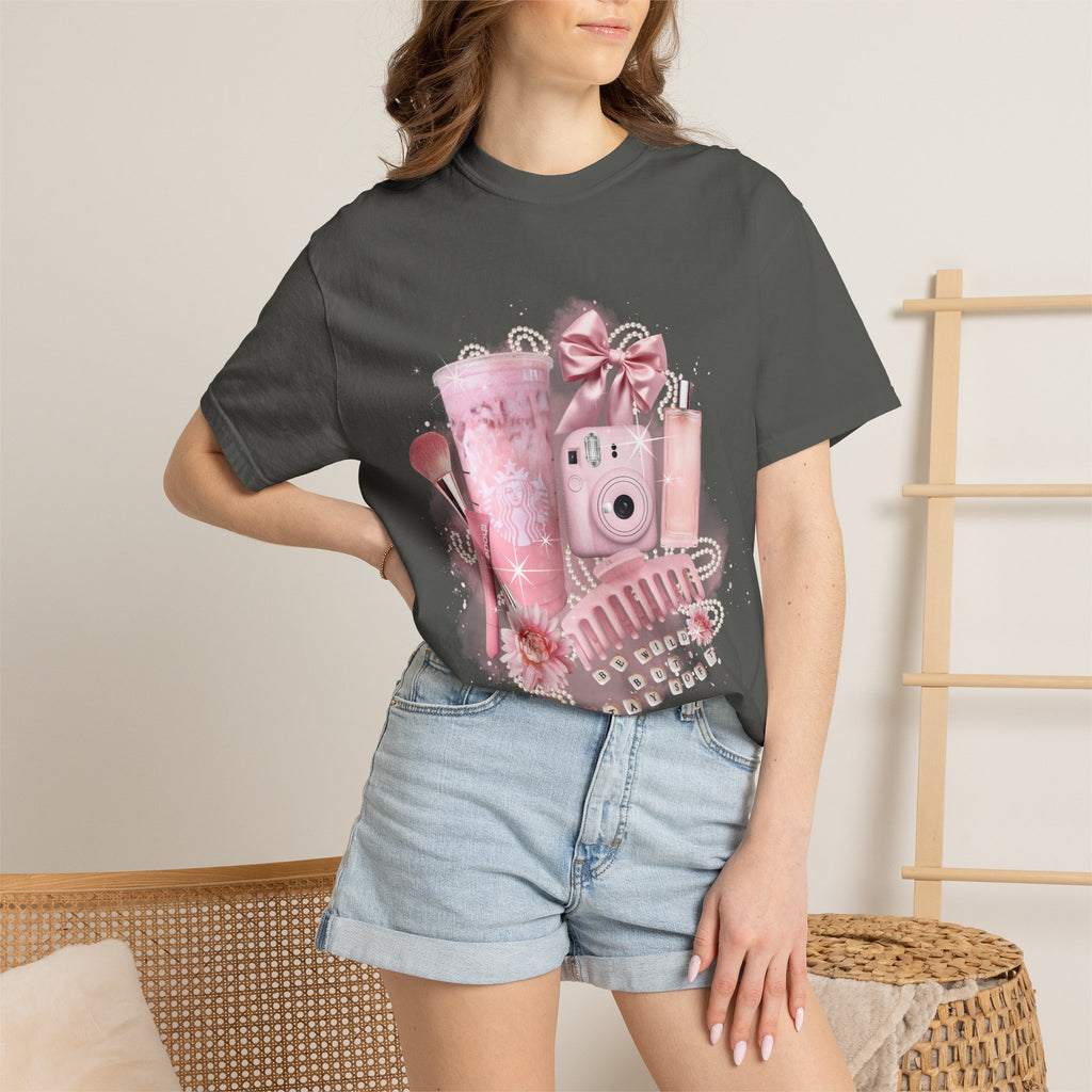 Pink Vanity Aesthetic T-Shirt — Makeup, Polaroid & Accessories Graphic Tee