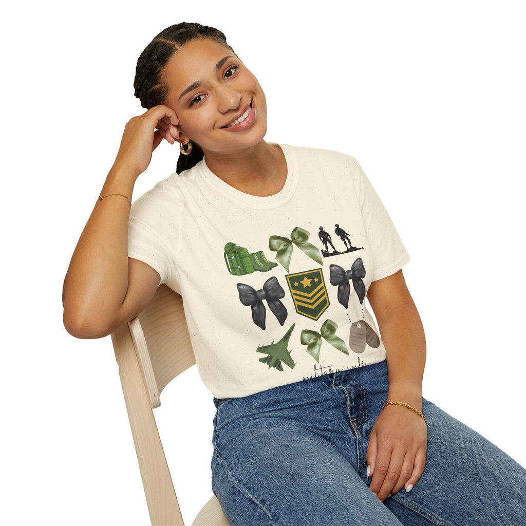 Military Wife T-Shirt — Patriotic Camouflage Ribbon & Dog Tags Tee
