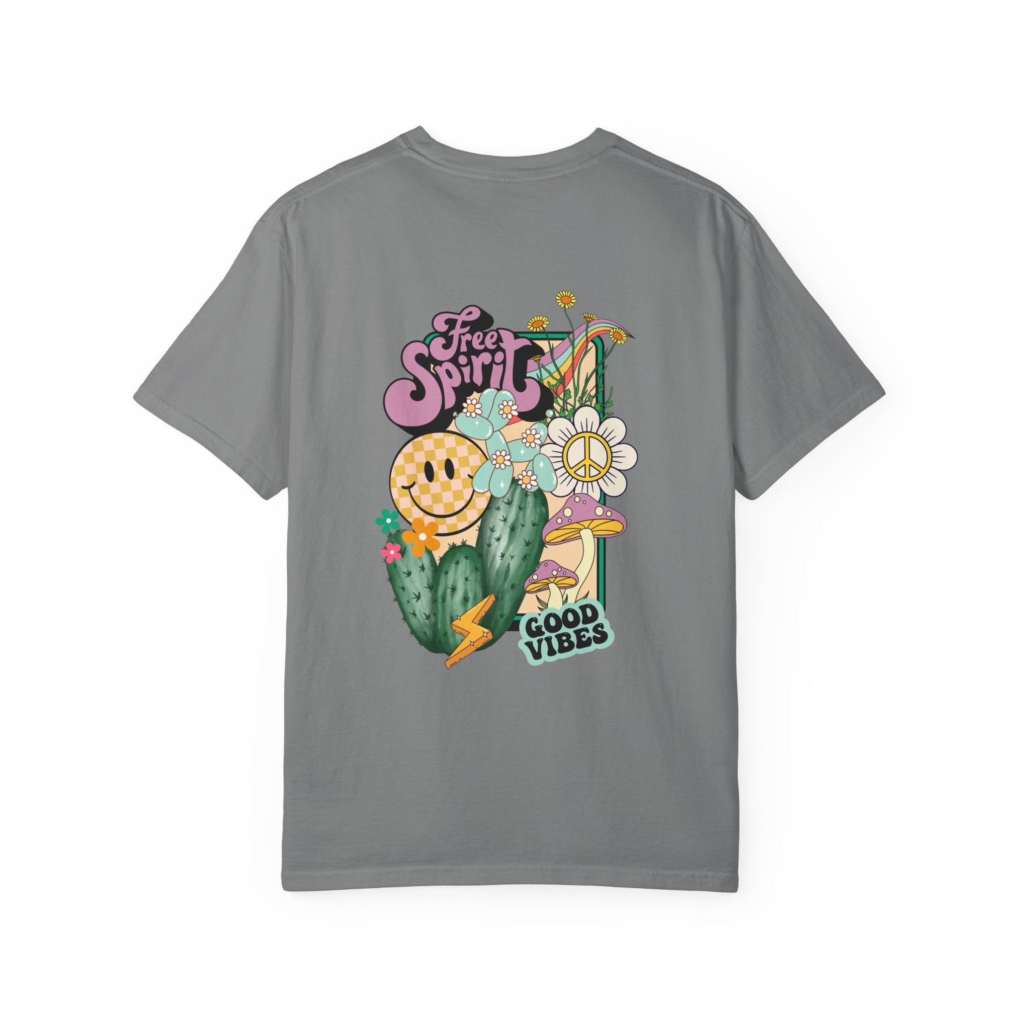 Good Vibes Retro Graphic T-Shirt — Free Spirit Smiley Desert Design