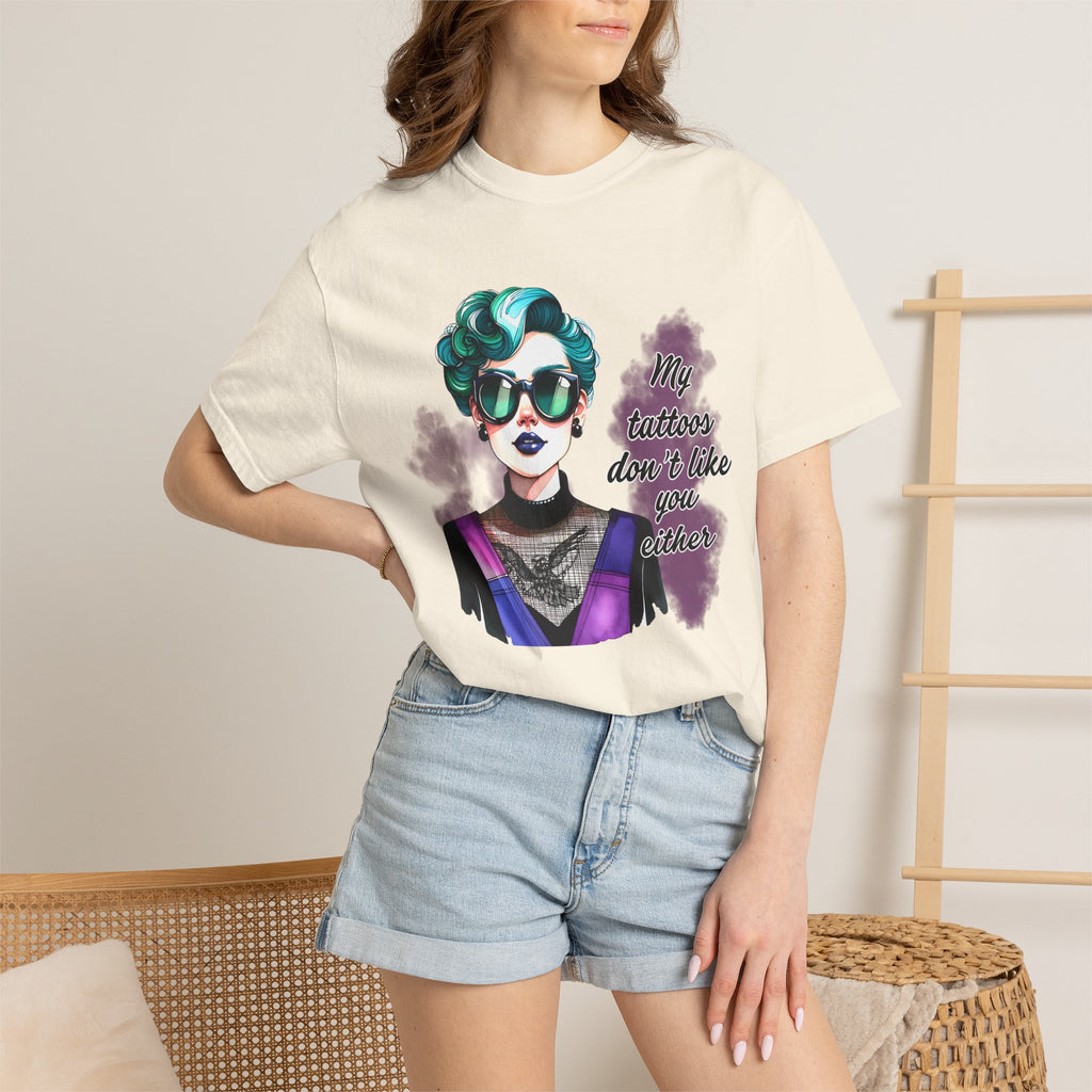 Graphic T-Shirt — Retro Punk Portrait with “My Tattoos Don’t Like You Either” Slogan