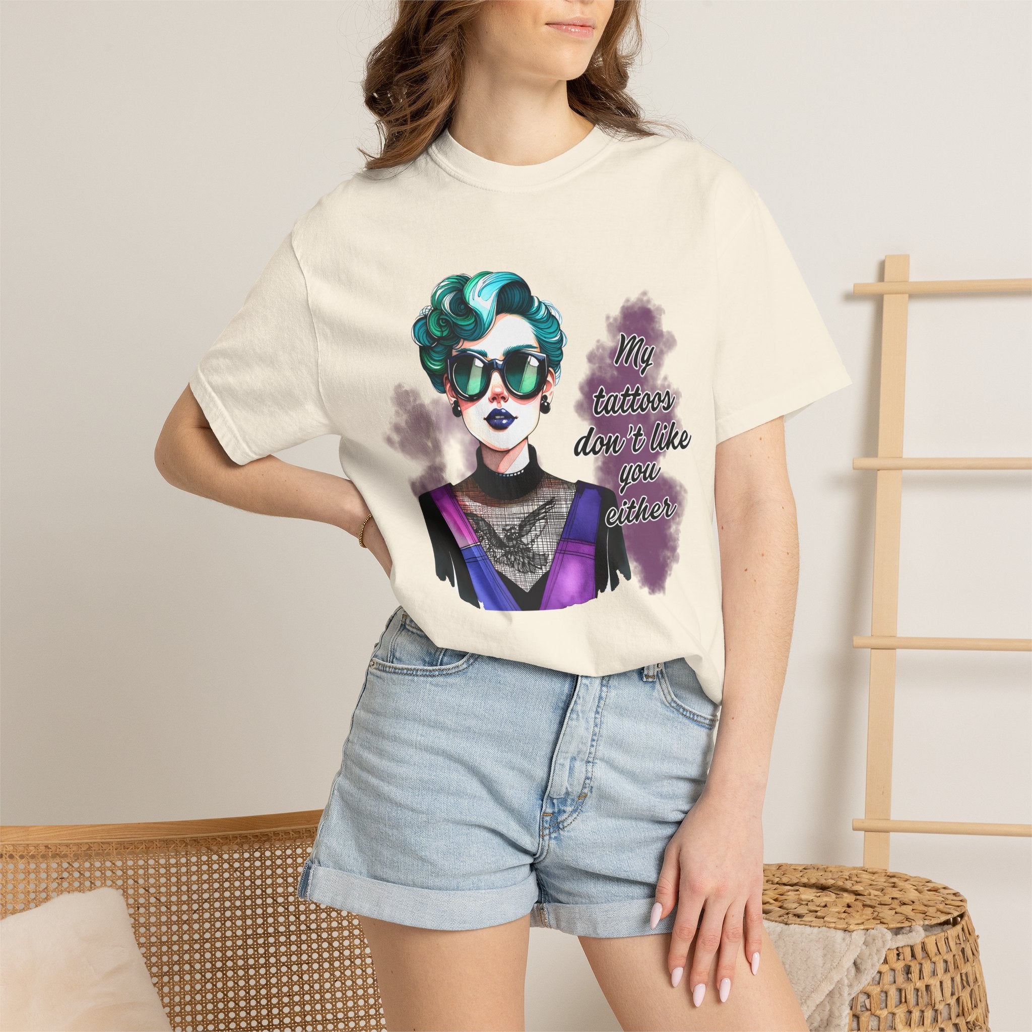 Graphic T-Shirt — Retro Punk Portrait with “My Tattoos Don’t Like You Either” Slogan