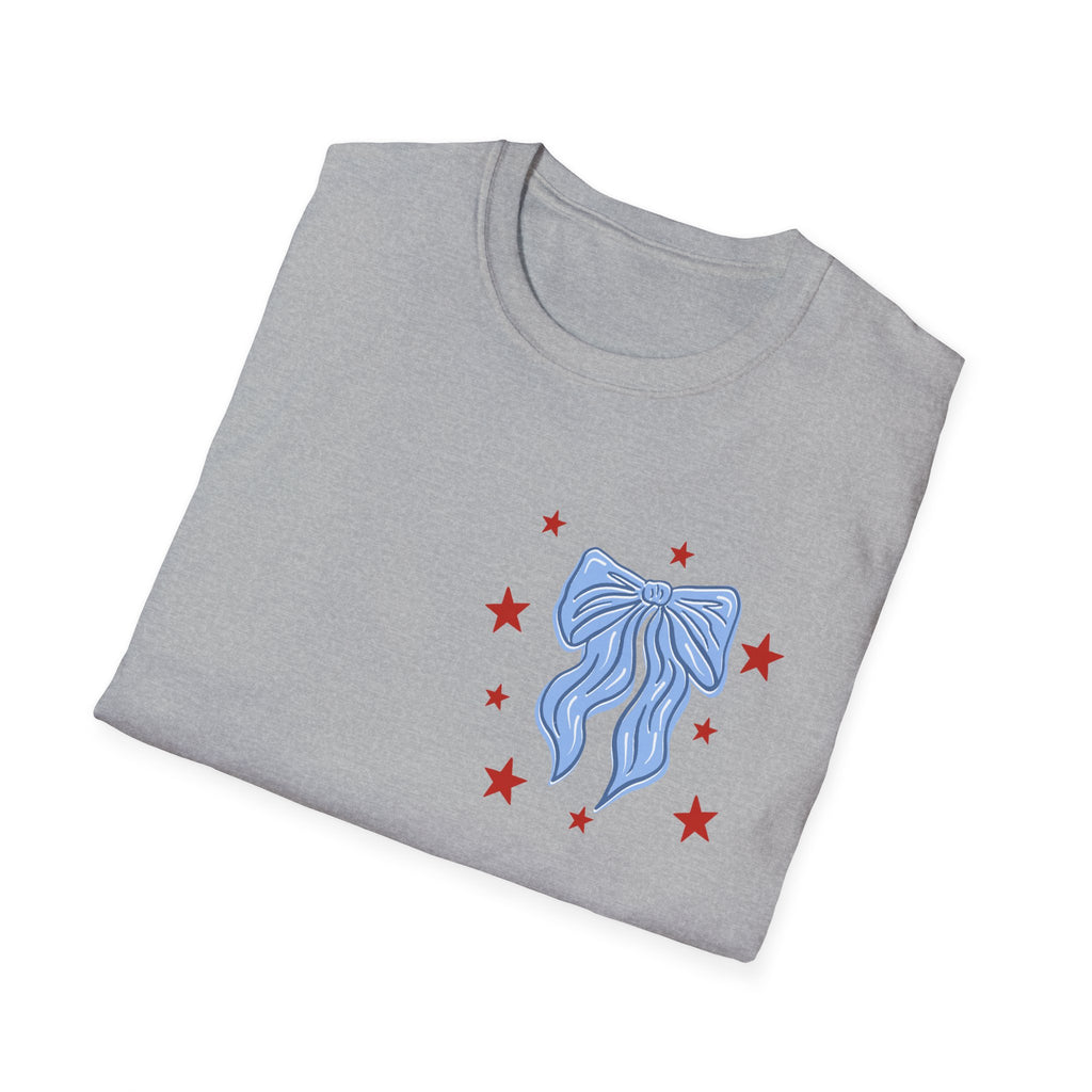 Double-sided American Honey T-Shirt — Patriotic Red White Blue Bow Tee