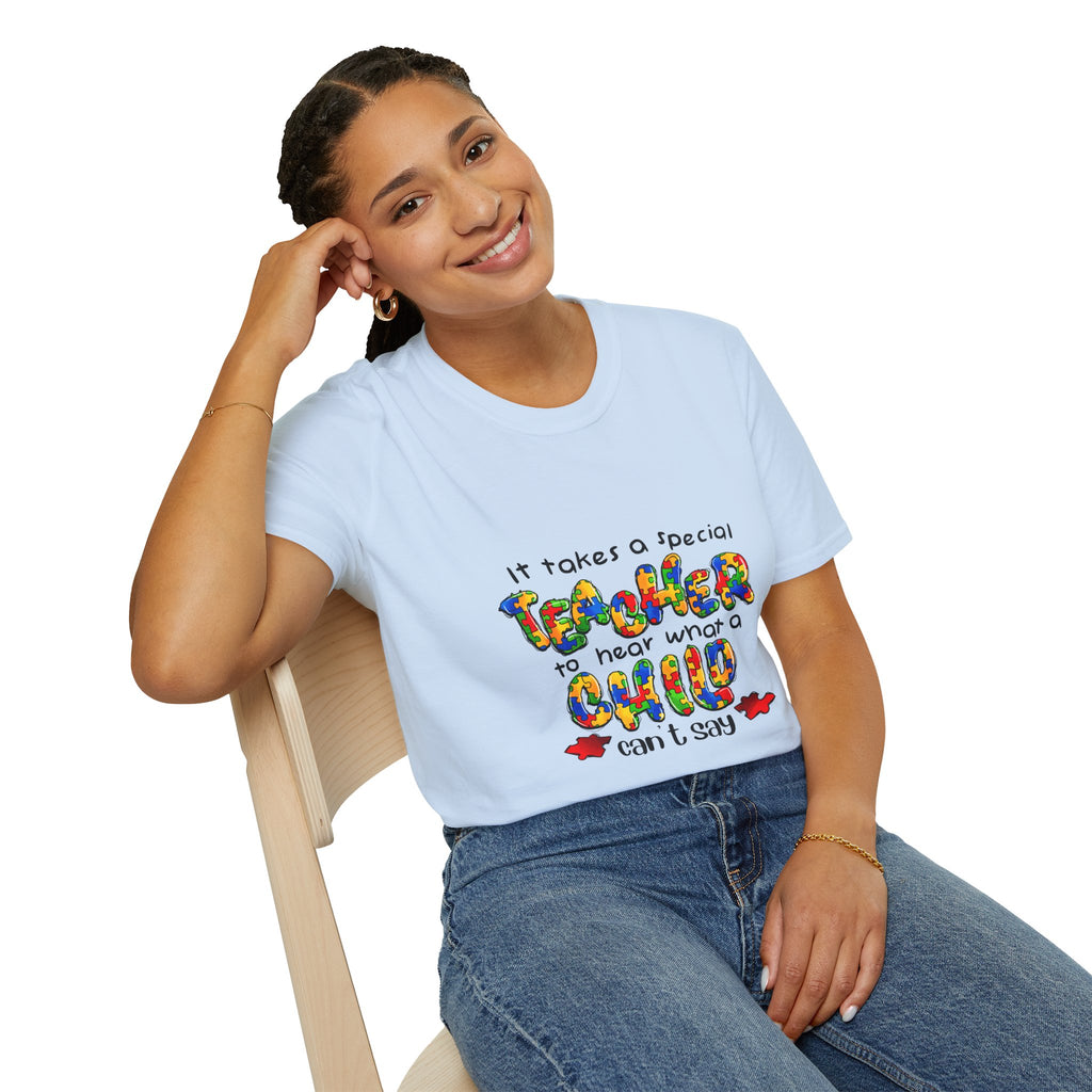 Teacher Appreciation T‑Shirt – “It Takes a Special Teacher to Hear What a Child Can’t Say” Colorful Kids Design