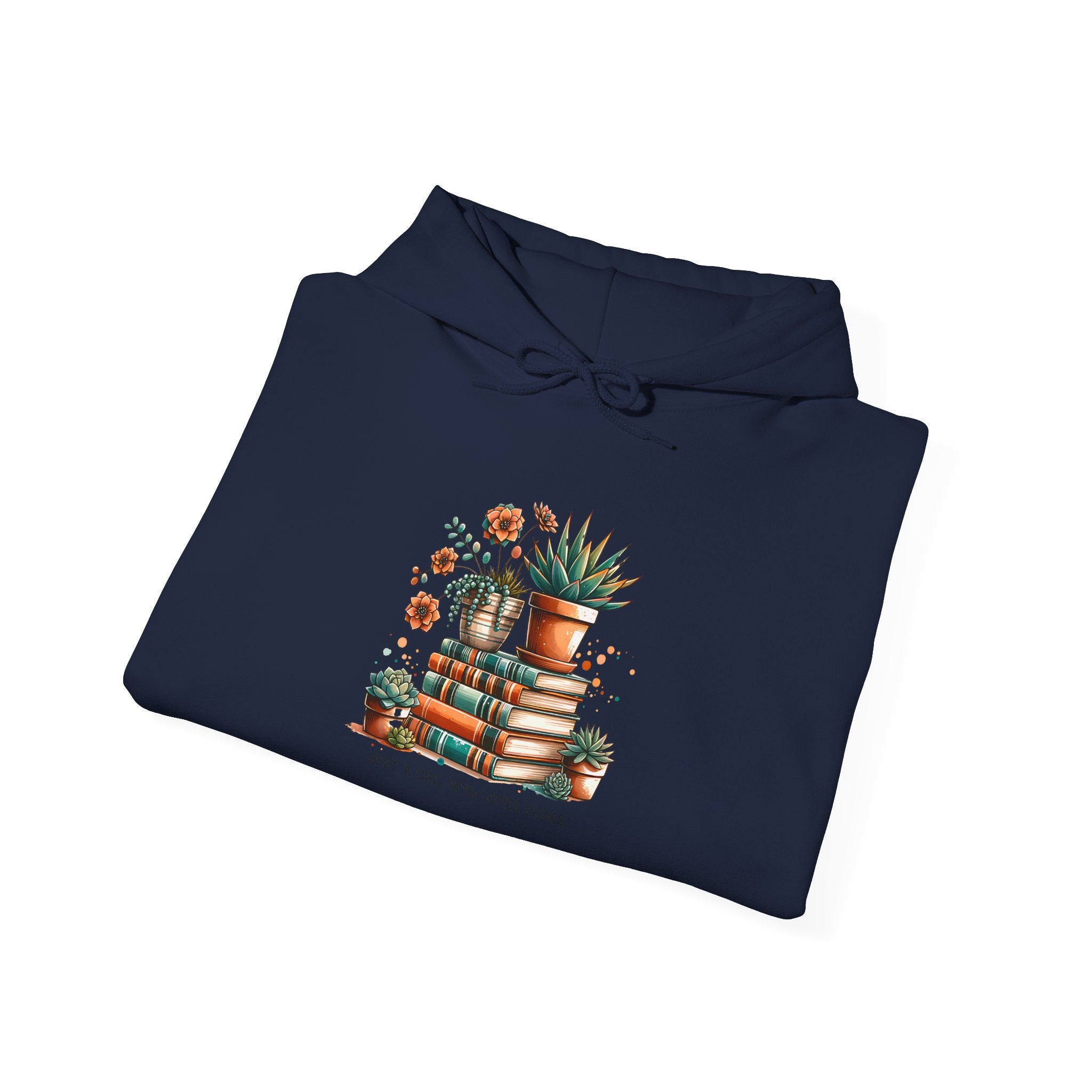 Plant Lover Hoodie – 'Plant Lady With Books' Cozy Botanical Pullover