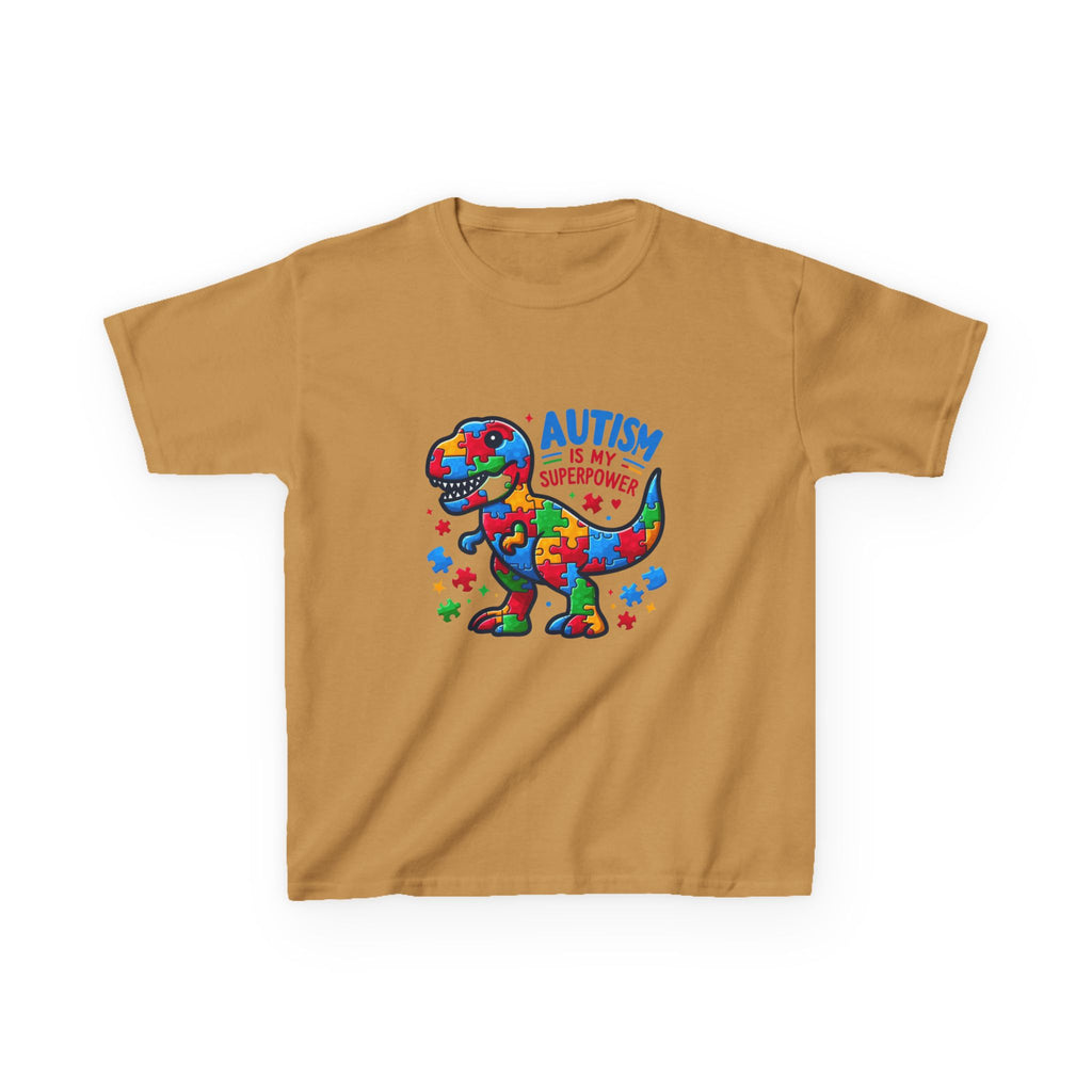 Kids T-Shirt — 'Autism is My Superpower' Puzzle Dinosaur Tee