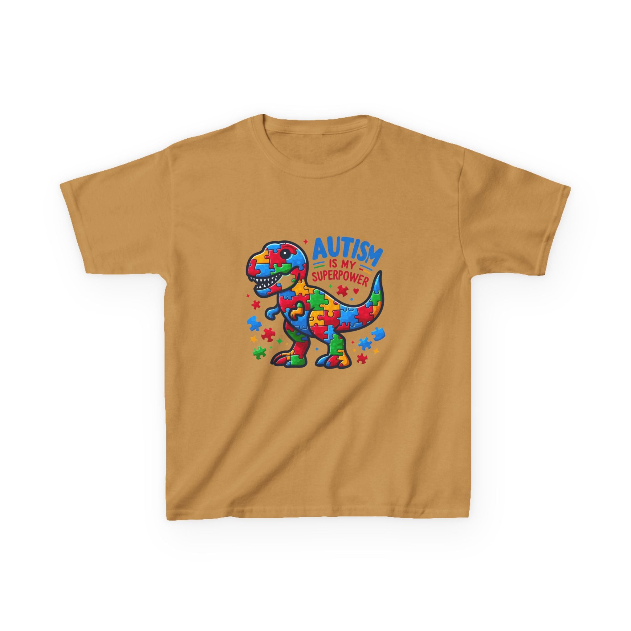 Kids T-Shirt — 'Autism is My Superpower' Puzzle Dinosaur Tee