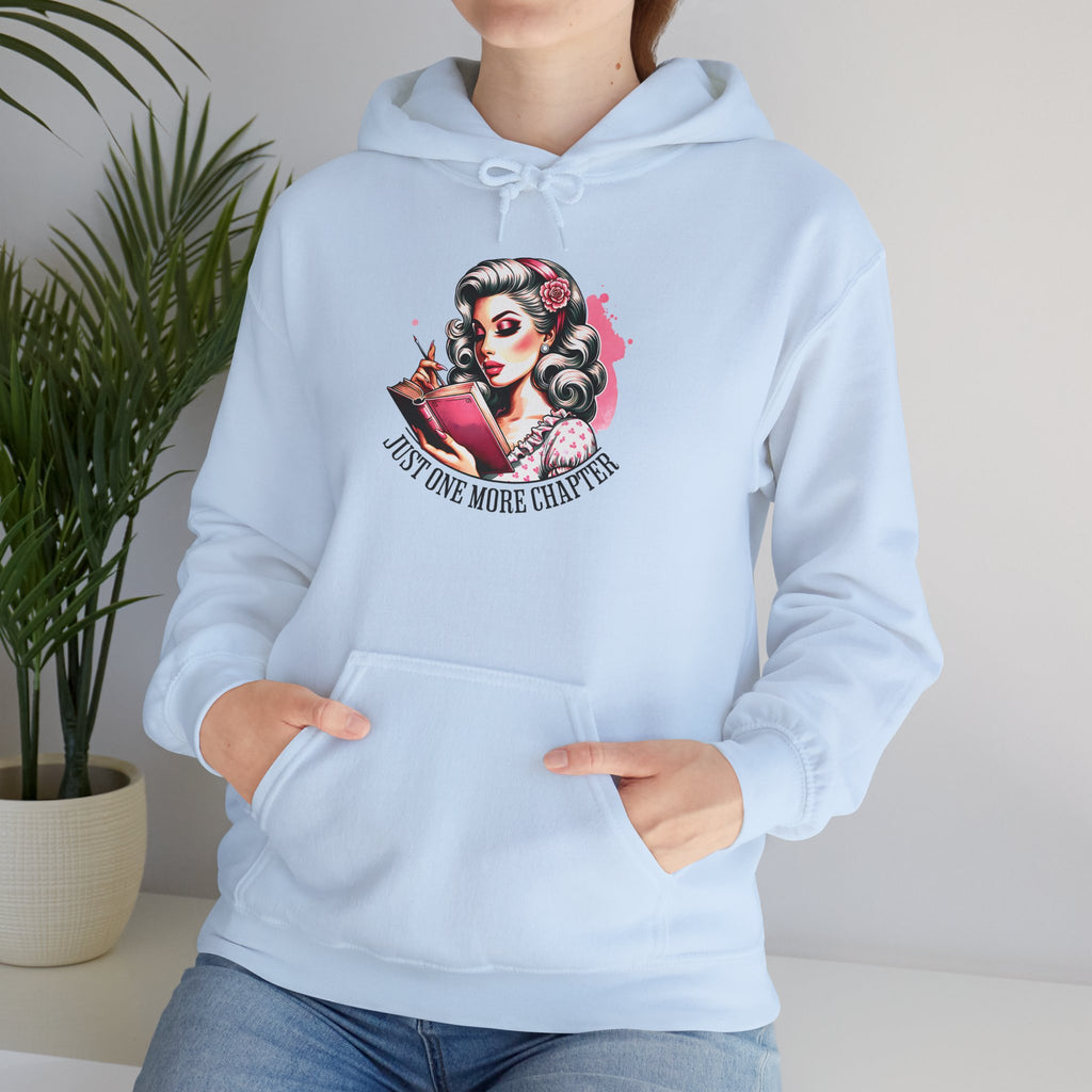 Hoodie — Retro Pin-Up Reader “Just One More Chapter” Cozy Book Lover Sweatshirt