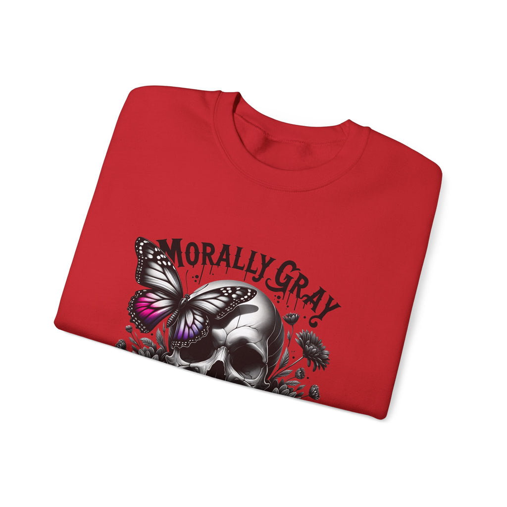 Morally Gray Skull Crewneck Sweatshirt – "Morally Gray and Proud of It" Gothic Butterfly Design