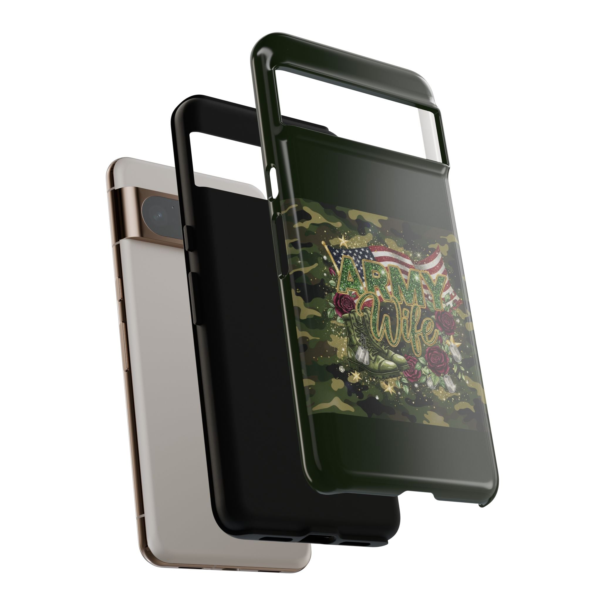 Army Wife Tough Phone Case — Camo Flag Design with Roses