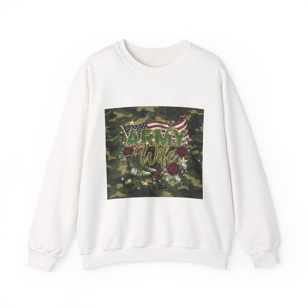 Army Wife Camo Sweatshirt - American Flag Floral Military Crewneck