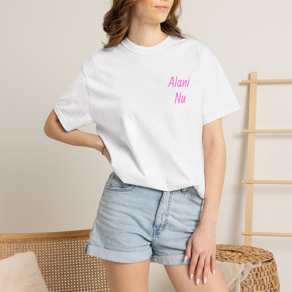 Graphic T-Shirt — Vibrant Pink Dessert Collage with 'Alani Nu' Chest Script