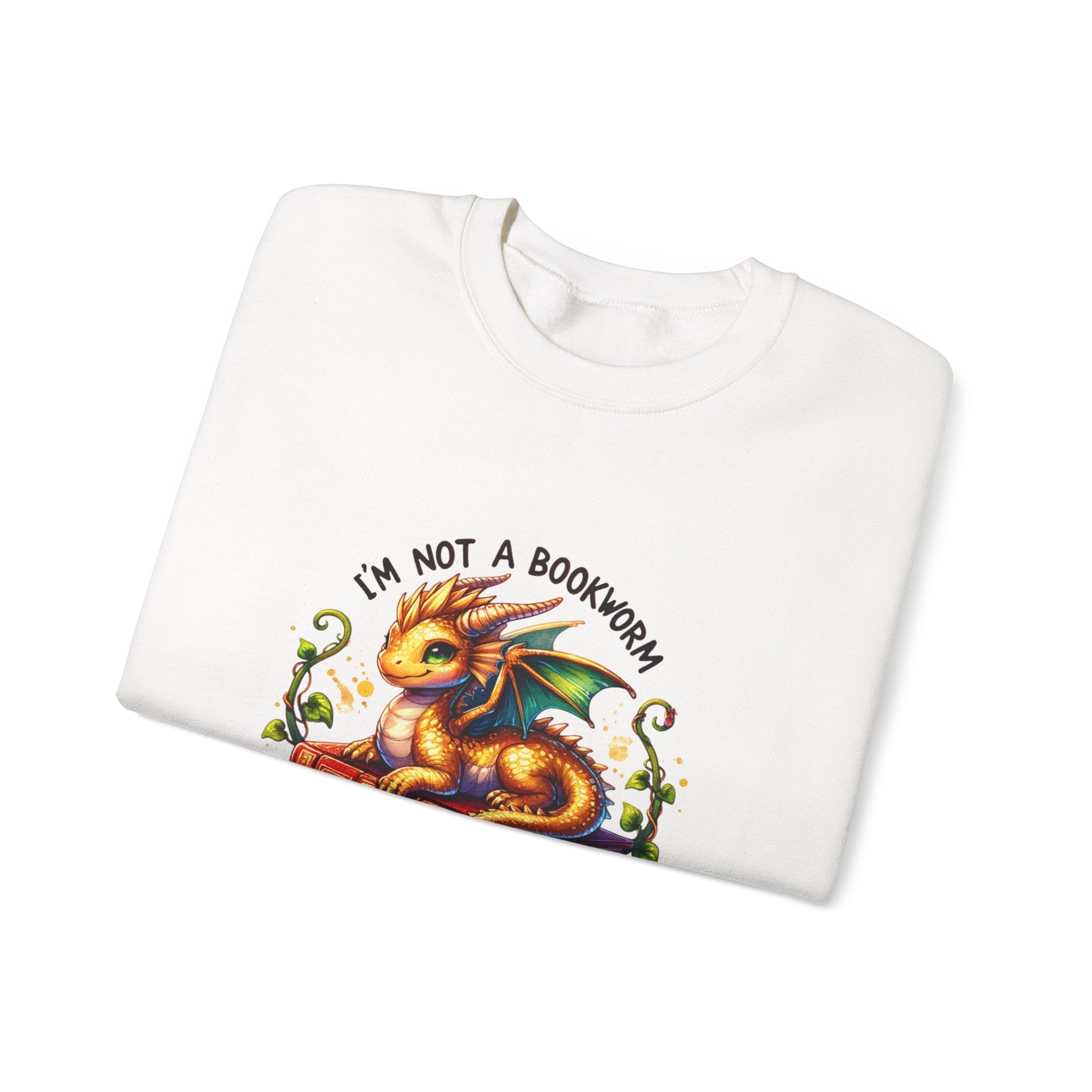 Book Dragon Crewneck Sweatshirt — "I'm Not a Bookworm, I'm a Book Dragon" Cozy Reader Sweatshirt