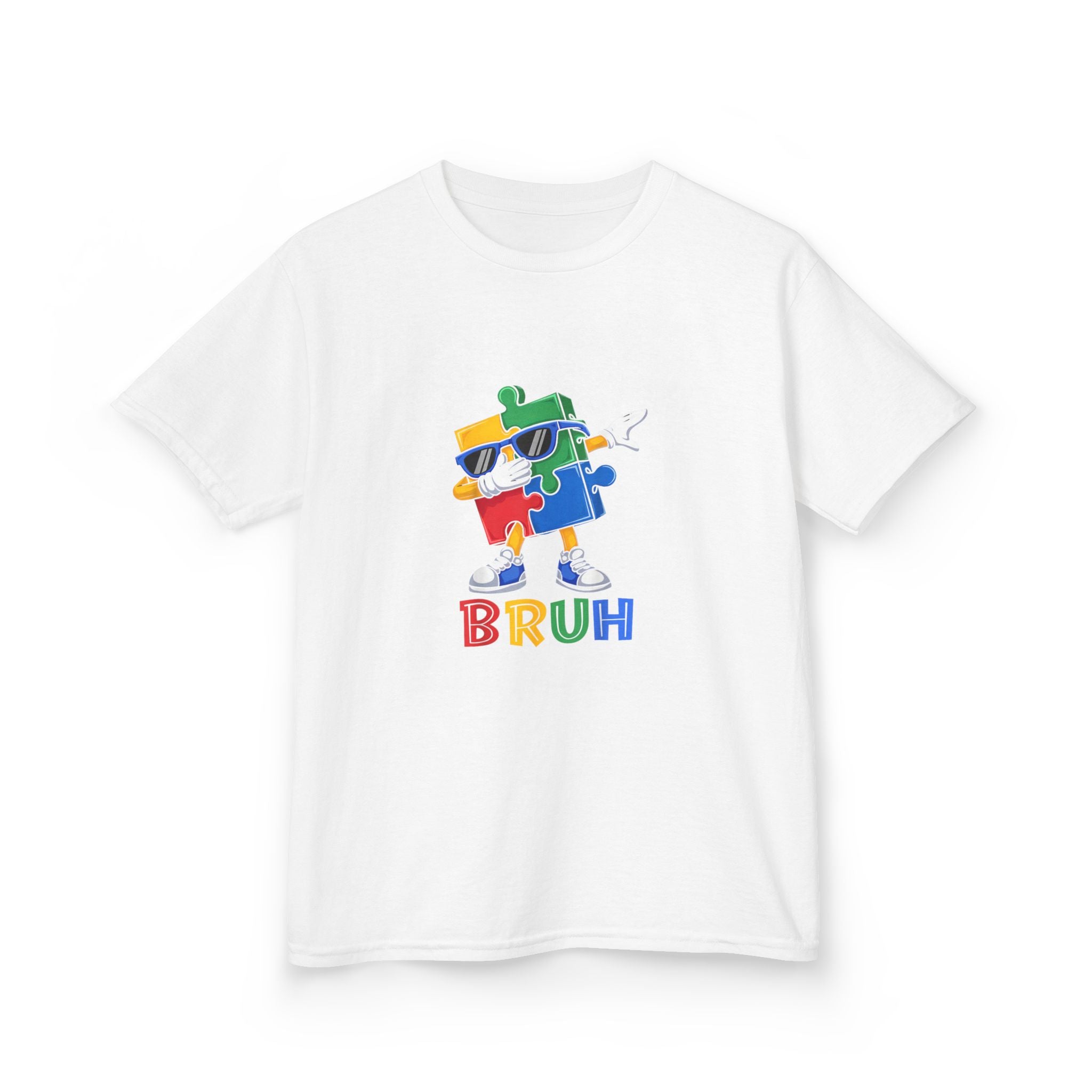 Kids 'BRUH' Colorful Puzzle Robot Tee - Fun Graphic Shirt for Boys & Girls