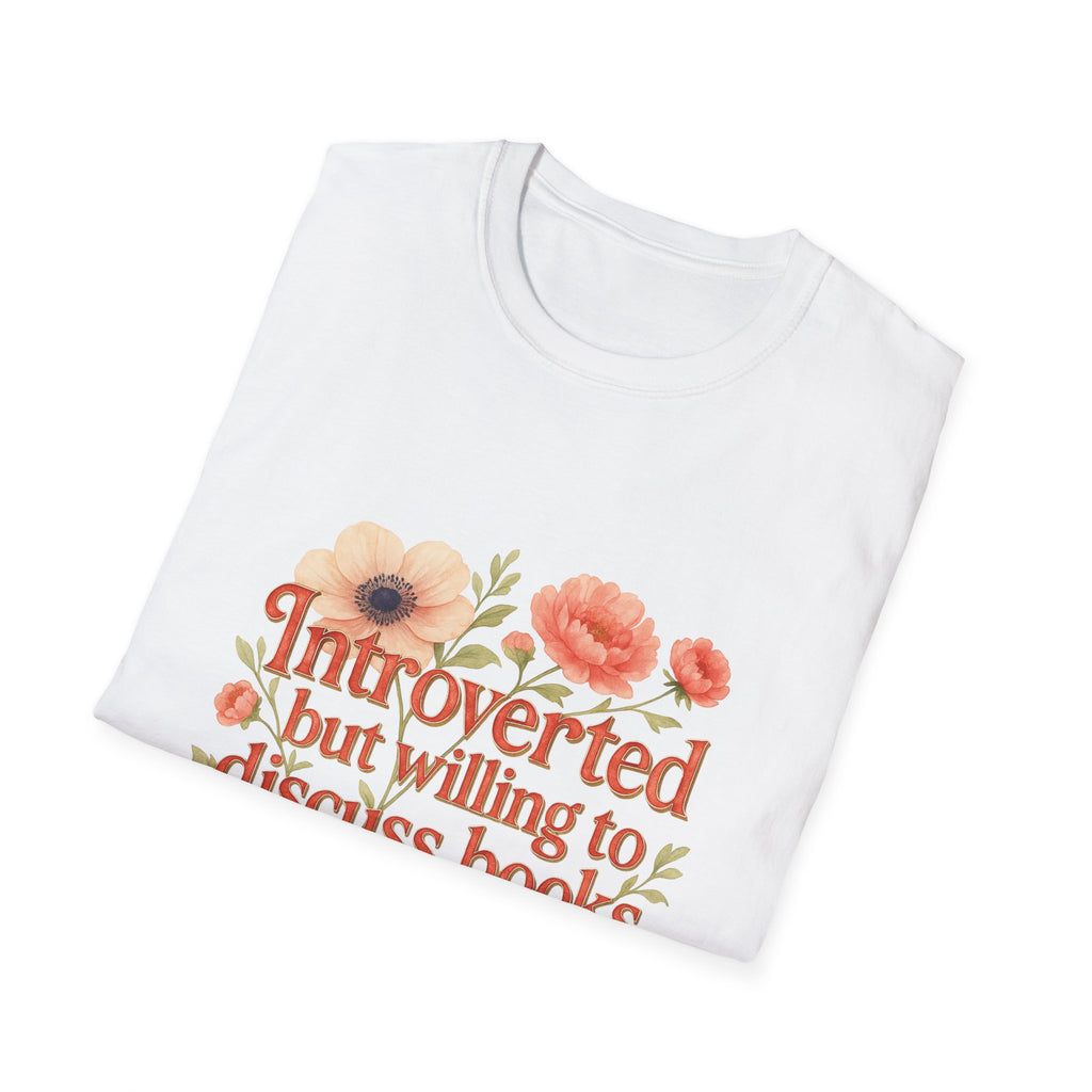 T-Shirt — "Introverted But Willing to Discuss Books" Floral Book Lover Tee