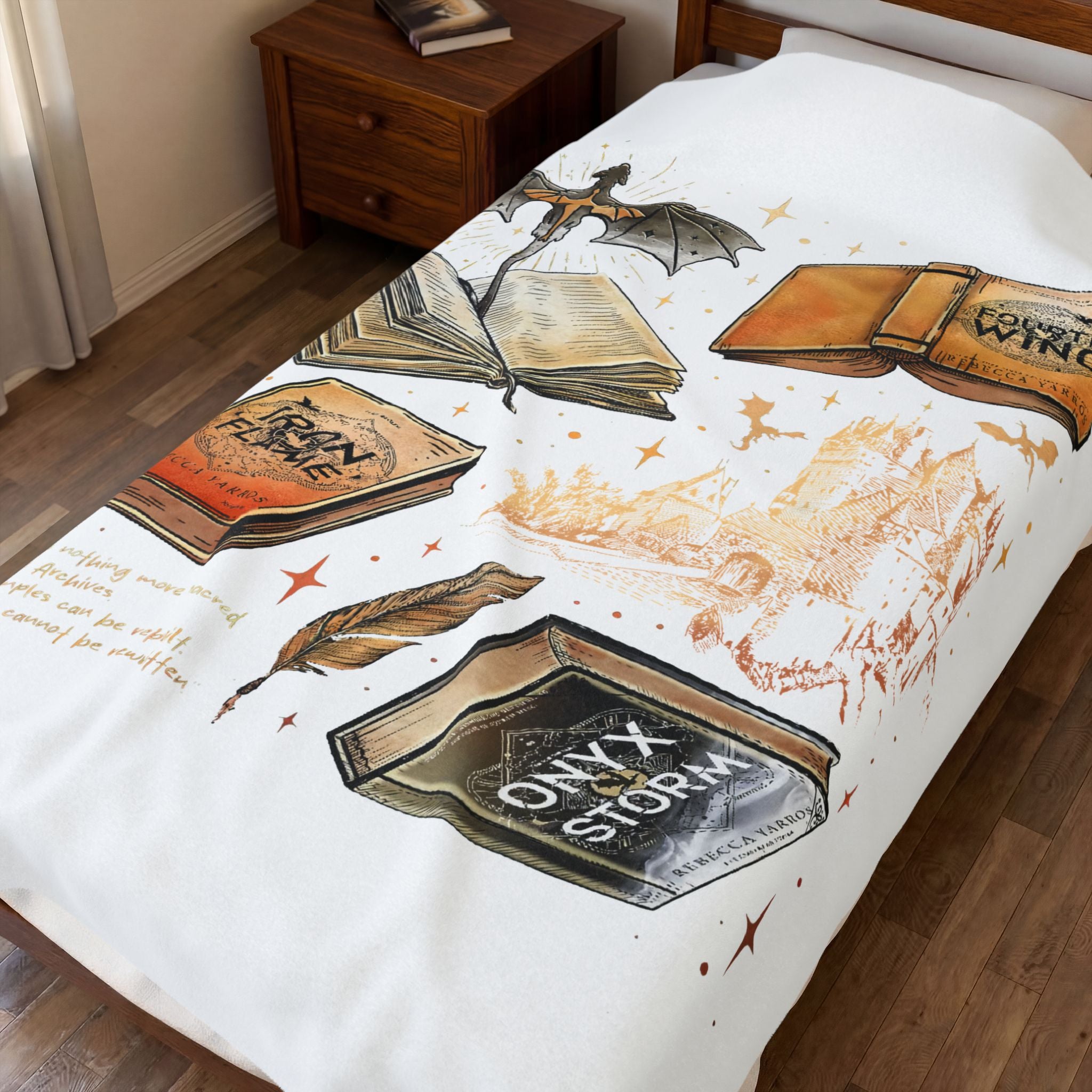 Fantasy Book Lover Plush Blanket – Magic Books & Castle Velveteen Throw