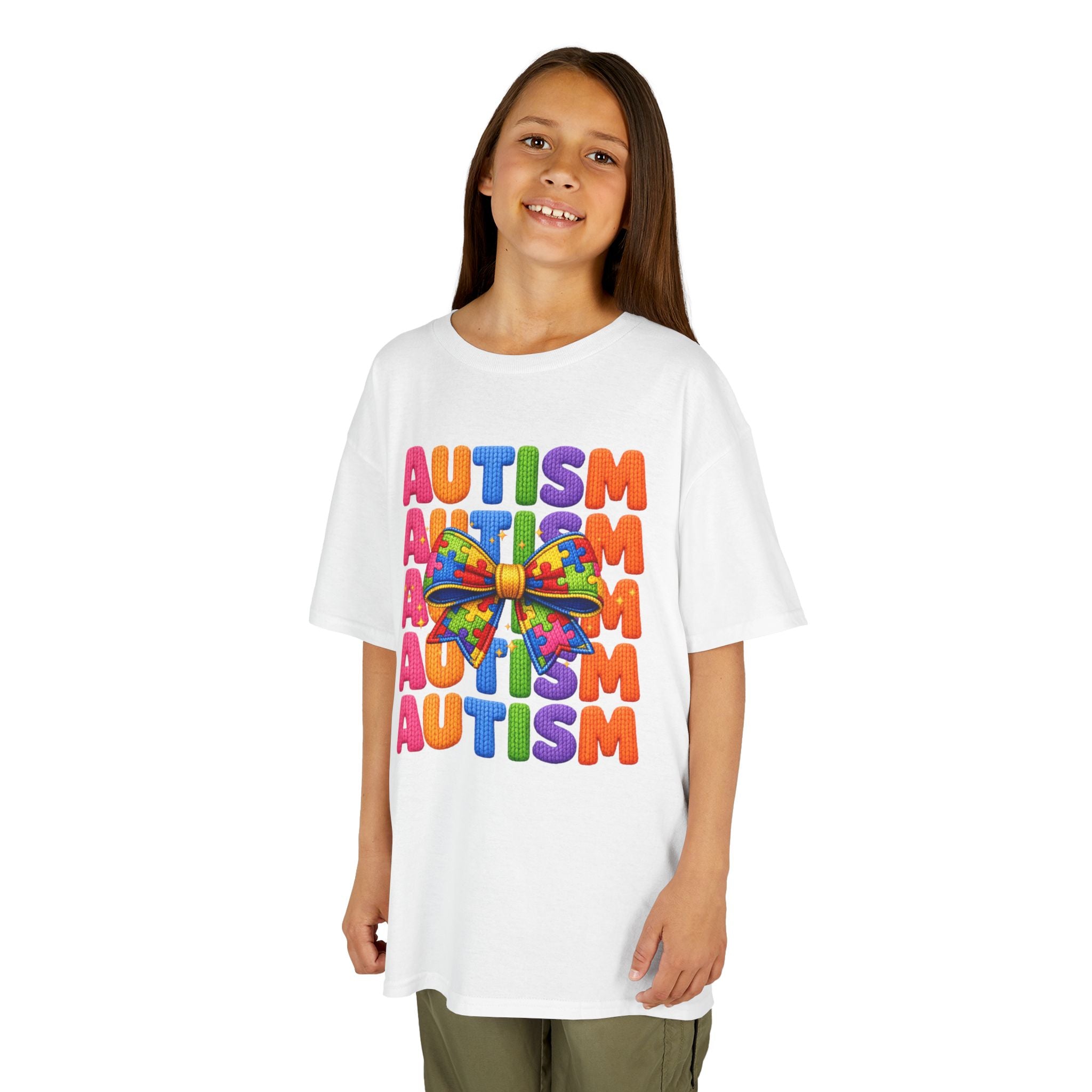 Kids Autism Awareness T-Shirt — Colorful Puzzle Ribbon Design