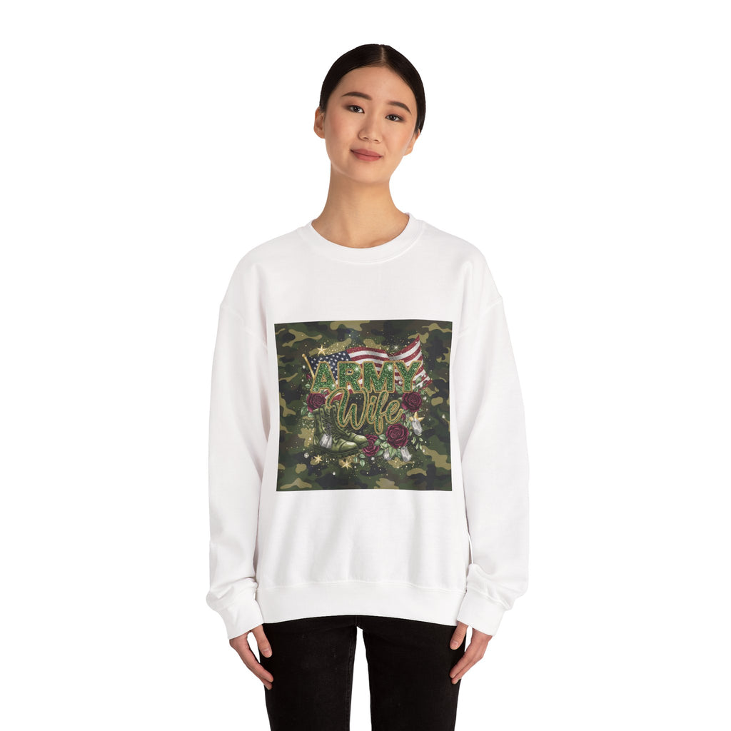 Army Wife Camo Sweatshirt - American Flag Floral Military Crewneck