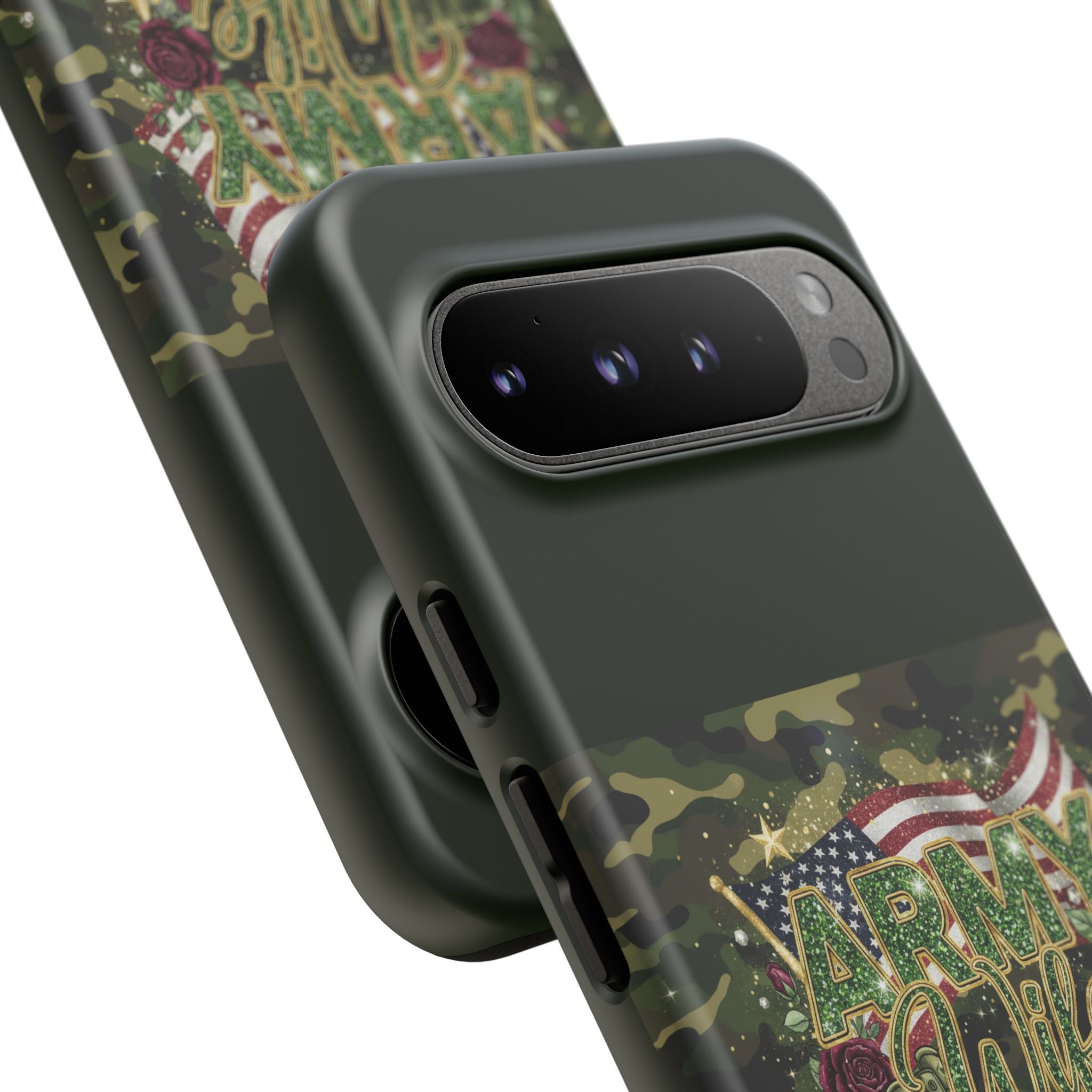 Army Wife Tough Phone Case — Camo Flag Design with Roses