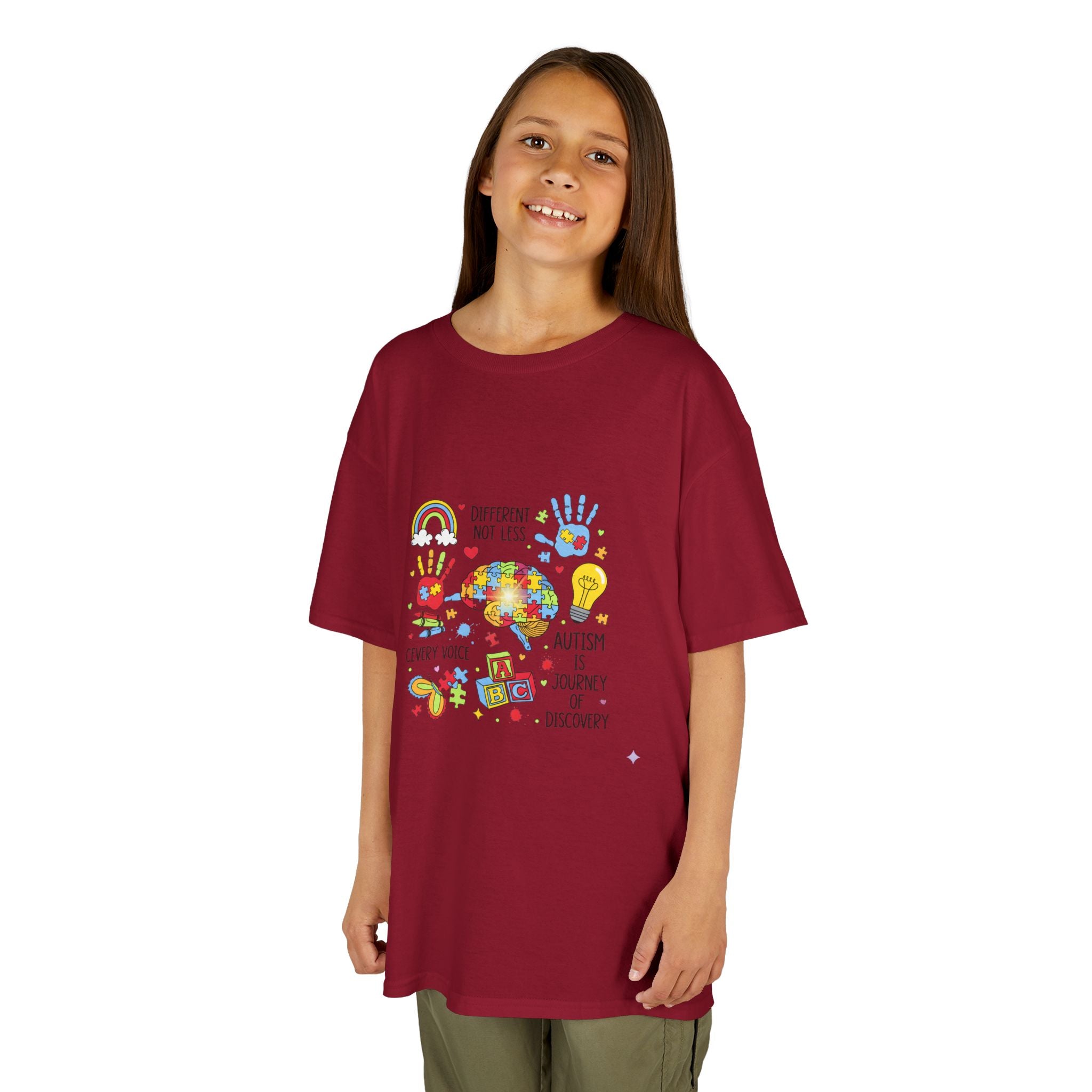 Autism Awareness Kids Tee — Colorful Puzzle Heart & Hands Design