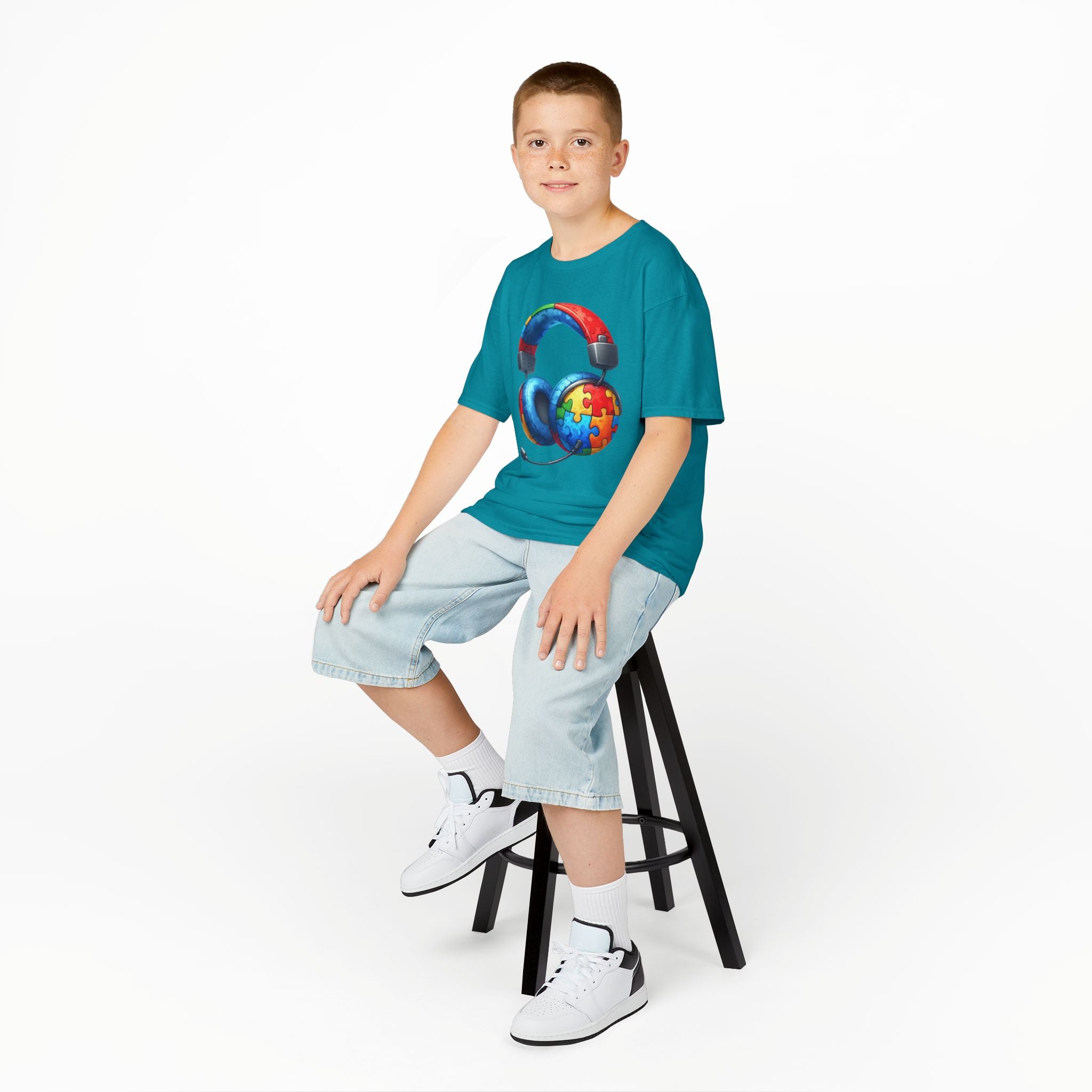 Kids Headset T‑Shirt with Puzzle Autism Awareness Design