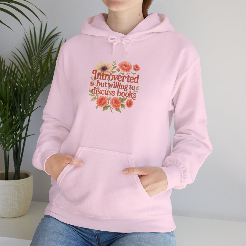 Hoodie — "Introverted but Willing to Discuss Books" Floral Reading Sweatshirt