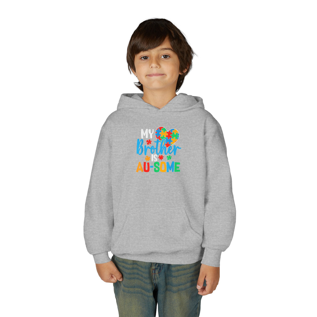 Youth Hoodie - "My Brother is Au-some" Autism Awareness Puzzle Heart Sweatshirt