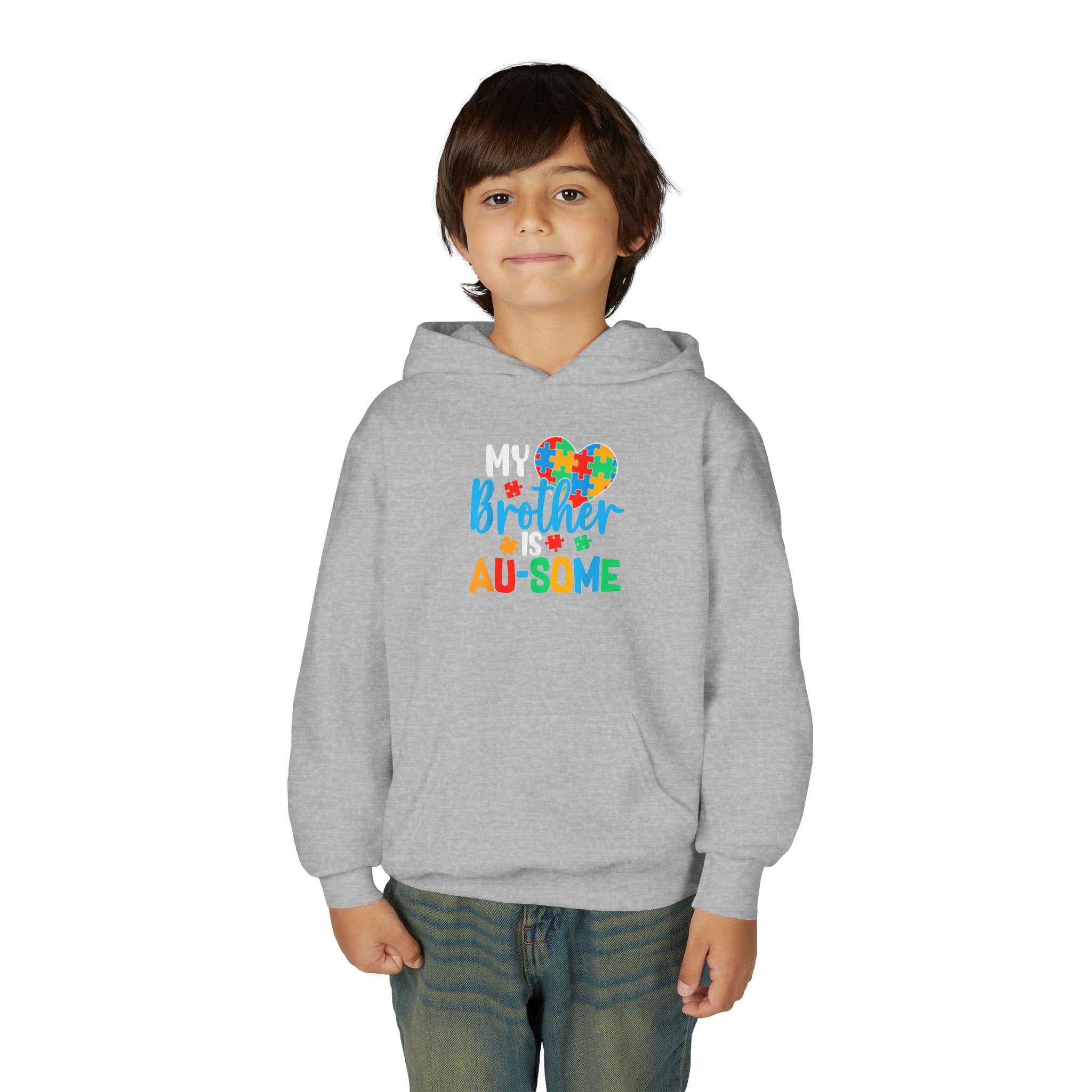 Youth Hoodie - "My Brother is Au-some" Autism Awareness Puzzle Heart Sweatshirt