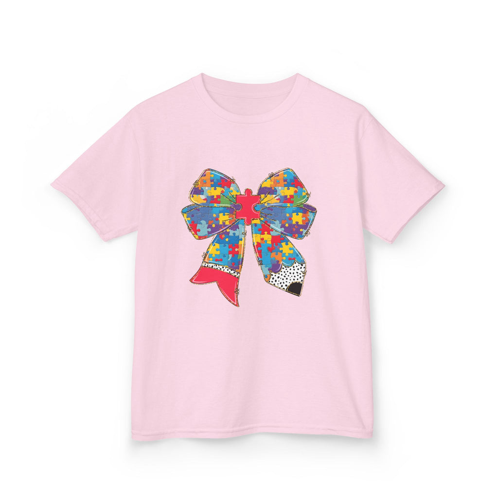 Autism Awareness Puzzle Bow Kids T‑Shirt – Autism Acceptance Gift