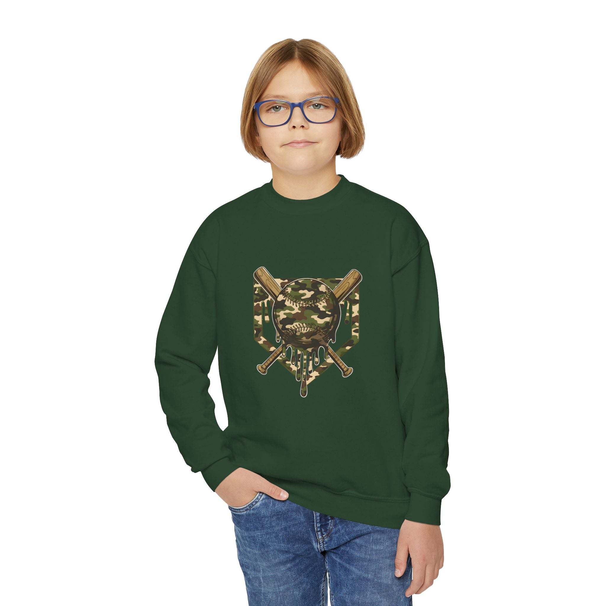 Youth Camo Baseball Shield Crewneck Sweatshirt