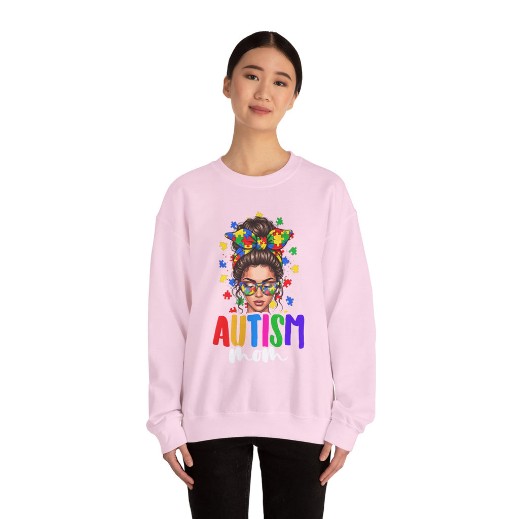 Autism Pride Crewneck Sweatshirt – Colorful Puzzle Ribbon Girl Design