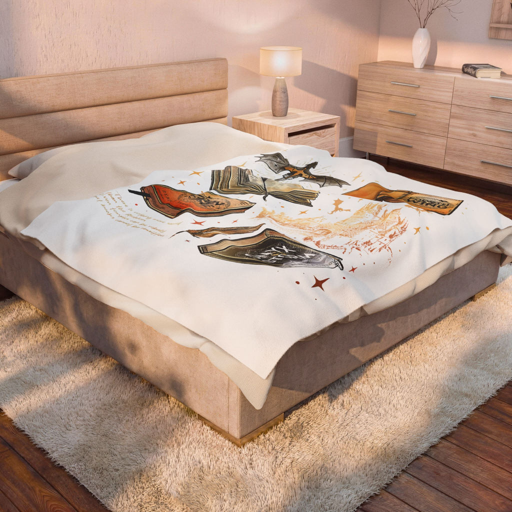 Fantasy Book Lover Plush Blanket – Magic Books & Castle Velveteen Throw