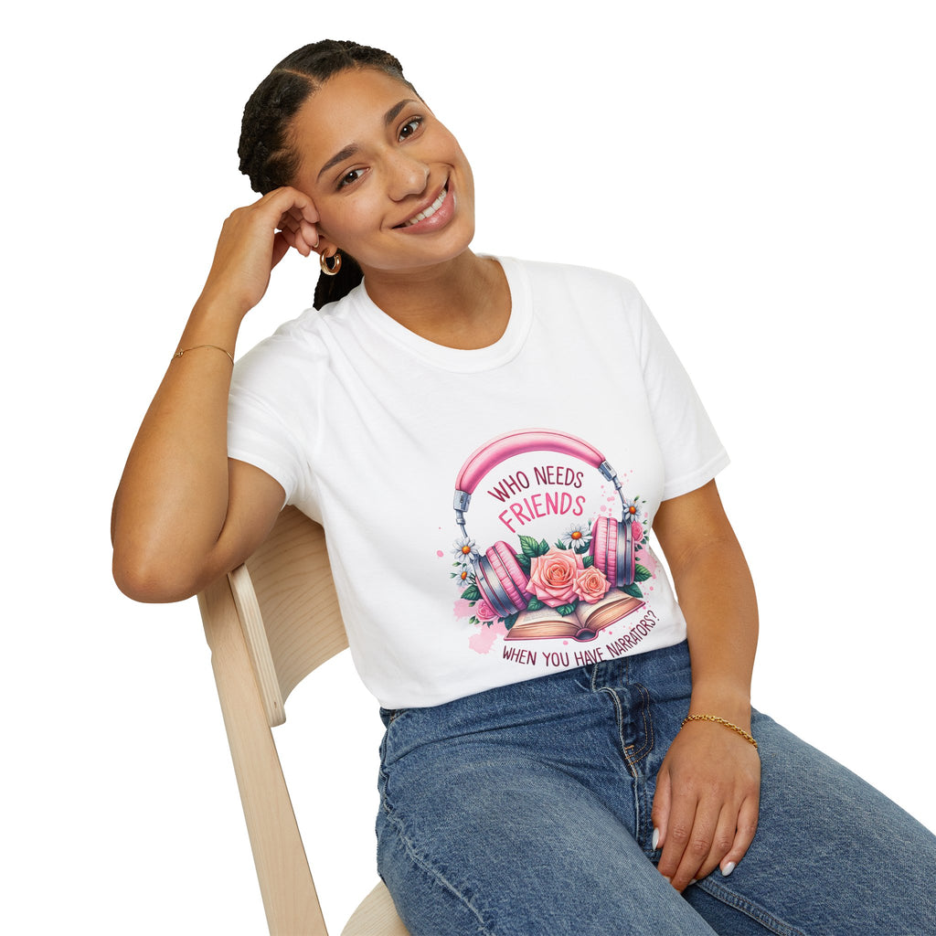 Headphones & Roses T‑Shirt — "Who Needs Friends When You Have Headphones" Graphic Tee