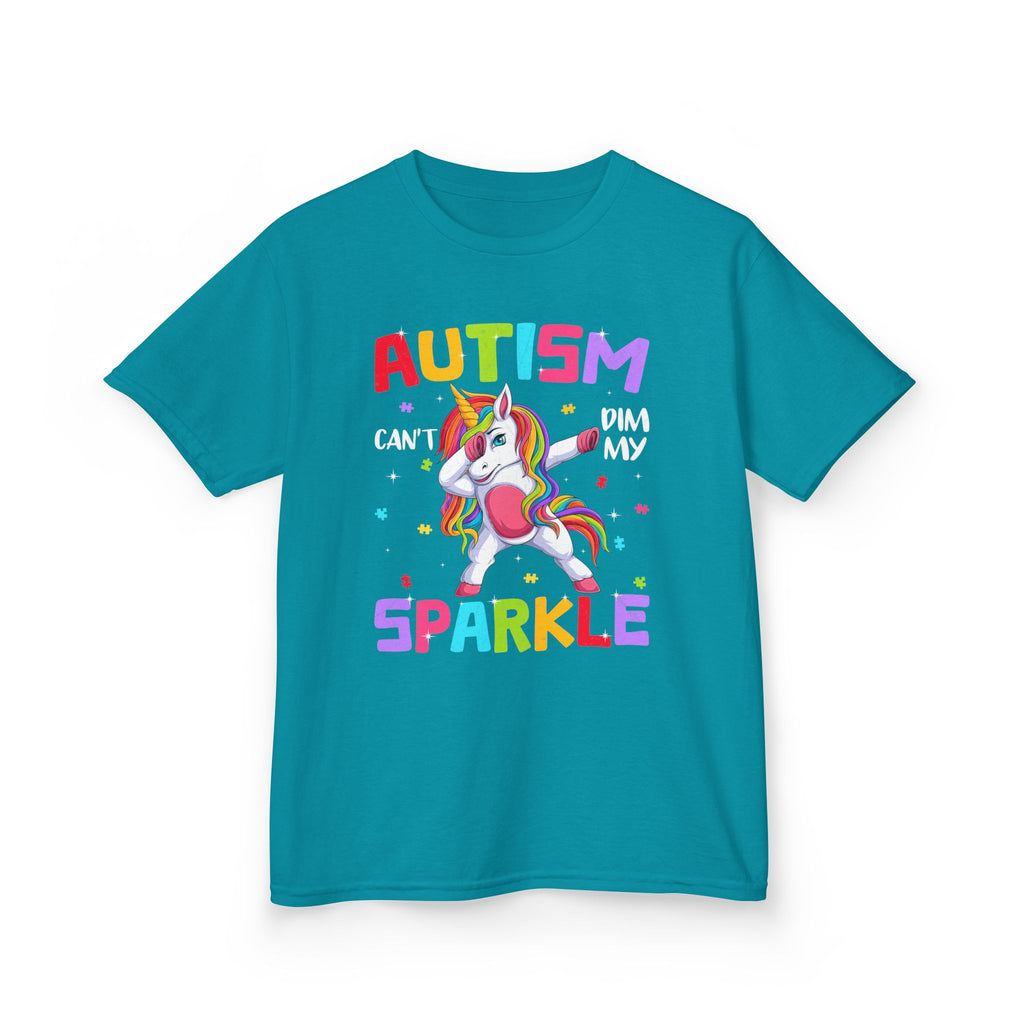 Autism Sparkle Kids T-Shirt — "Autism Can't Dim My Sparkle" Unicorn Tee