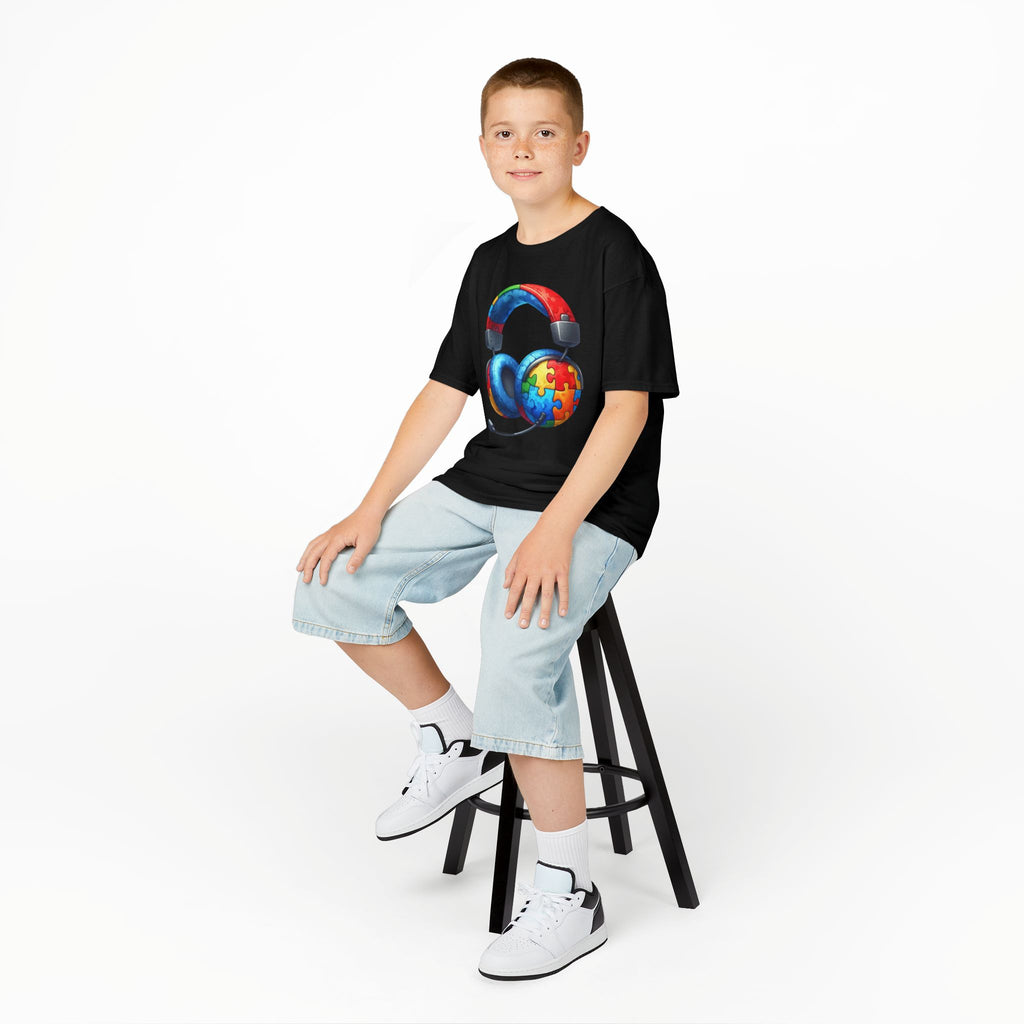 Kids Headset T‑Shirt with Puzzle Autism Awareness Design