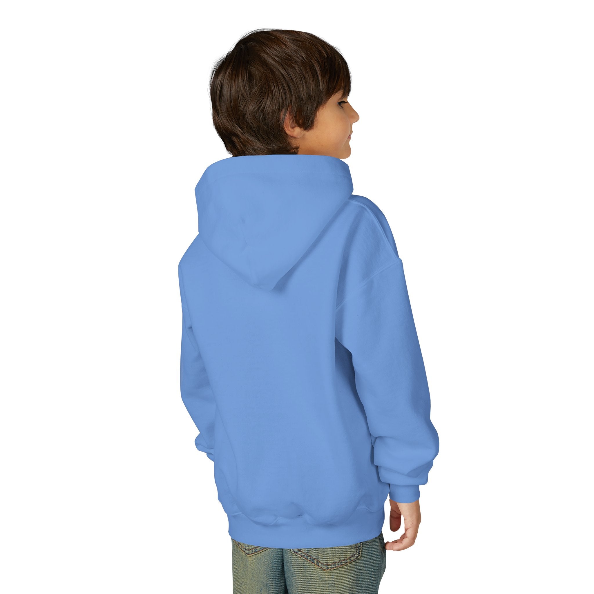 Youth Hoodie — Colorful Retro Smiley & Puzzle Heart Graphic