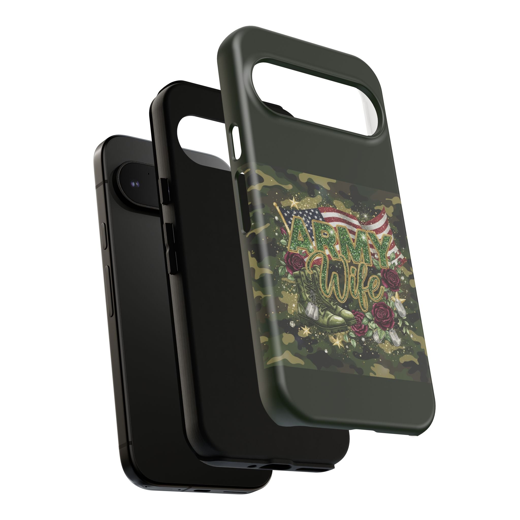Army Wife Tough Phone Case — Camo Flag Design with Roses