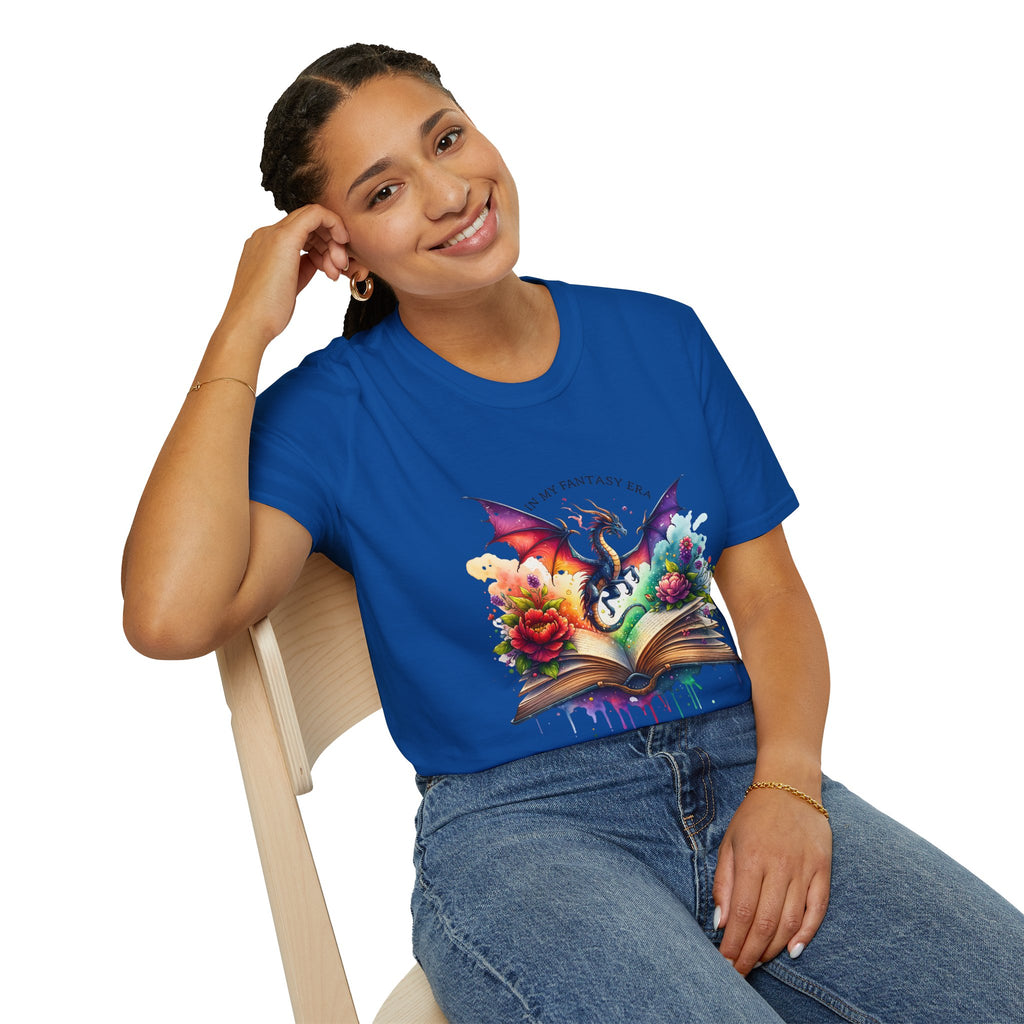 Fantasy Dragon Book T-Shirt — 'Live in My Fantasy' Colorful Storybook Design
