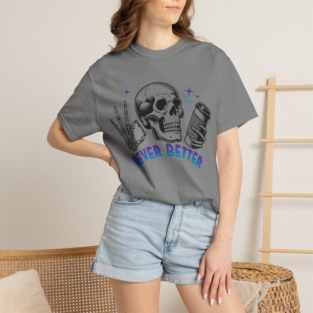 Never Better Skull T-Shirt — Vintage Skull Holding Can Graphic Tee