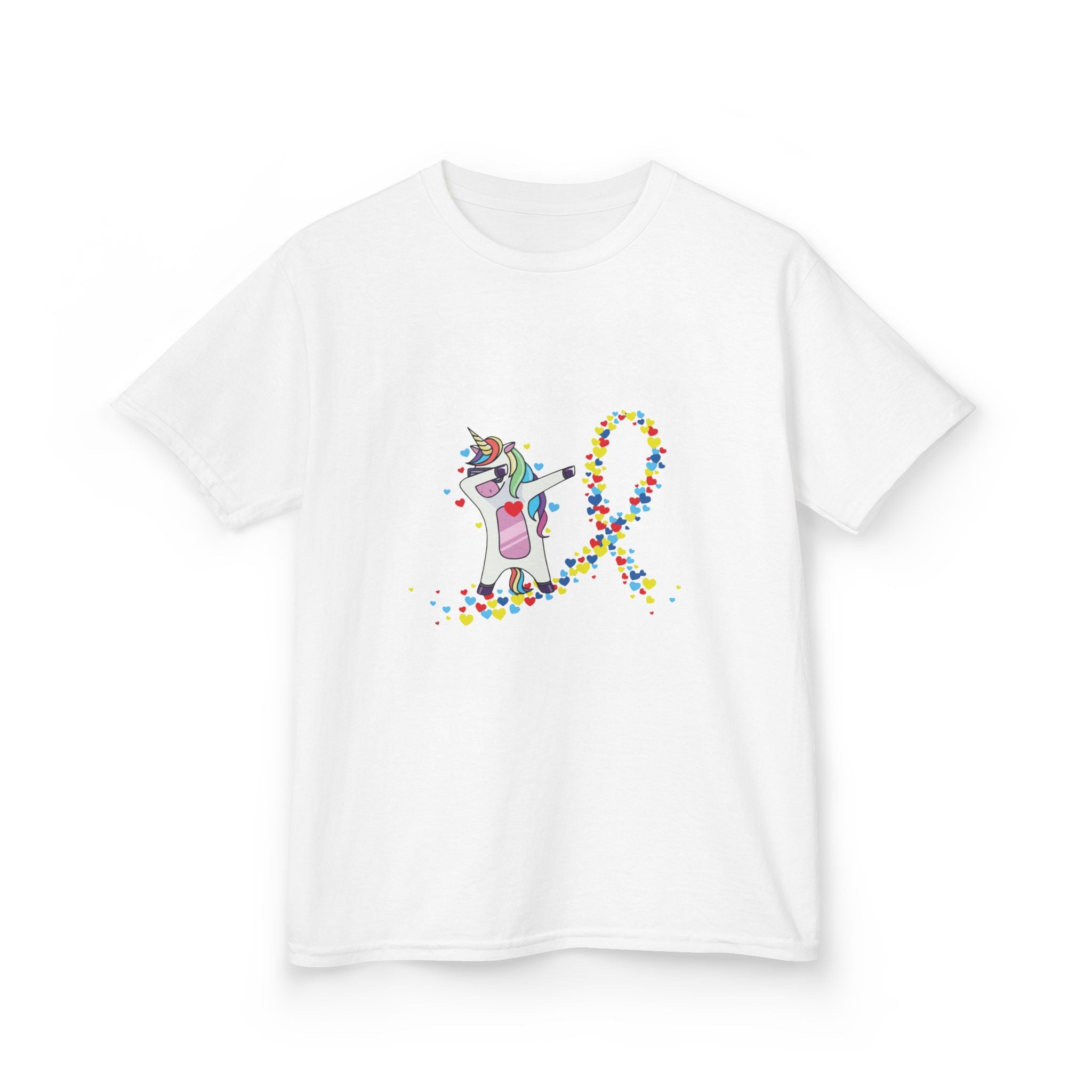 Kids Tee — Cute Unicorn Pouring Rainbow Confetti (Kids)
