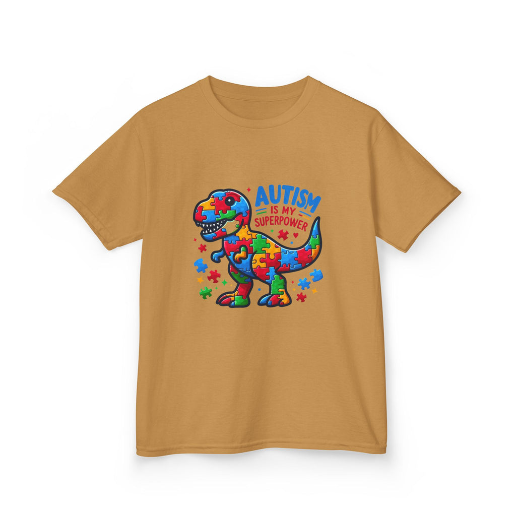 Kids T-Shirt — 'Autism is My Superpower' Puzzle Dinosaur Tee