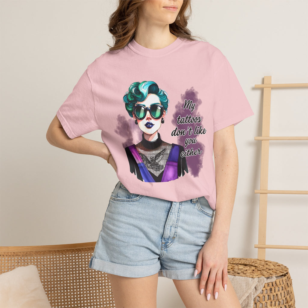 Graphic T-Shirt — Retro Punk Portrait with “My Tattoos Don’t Like You Either” Slogan