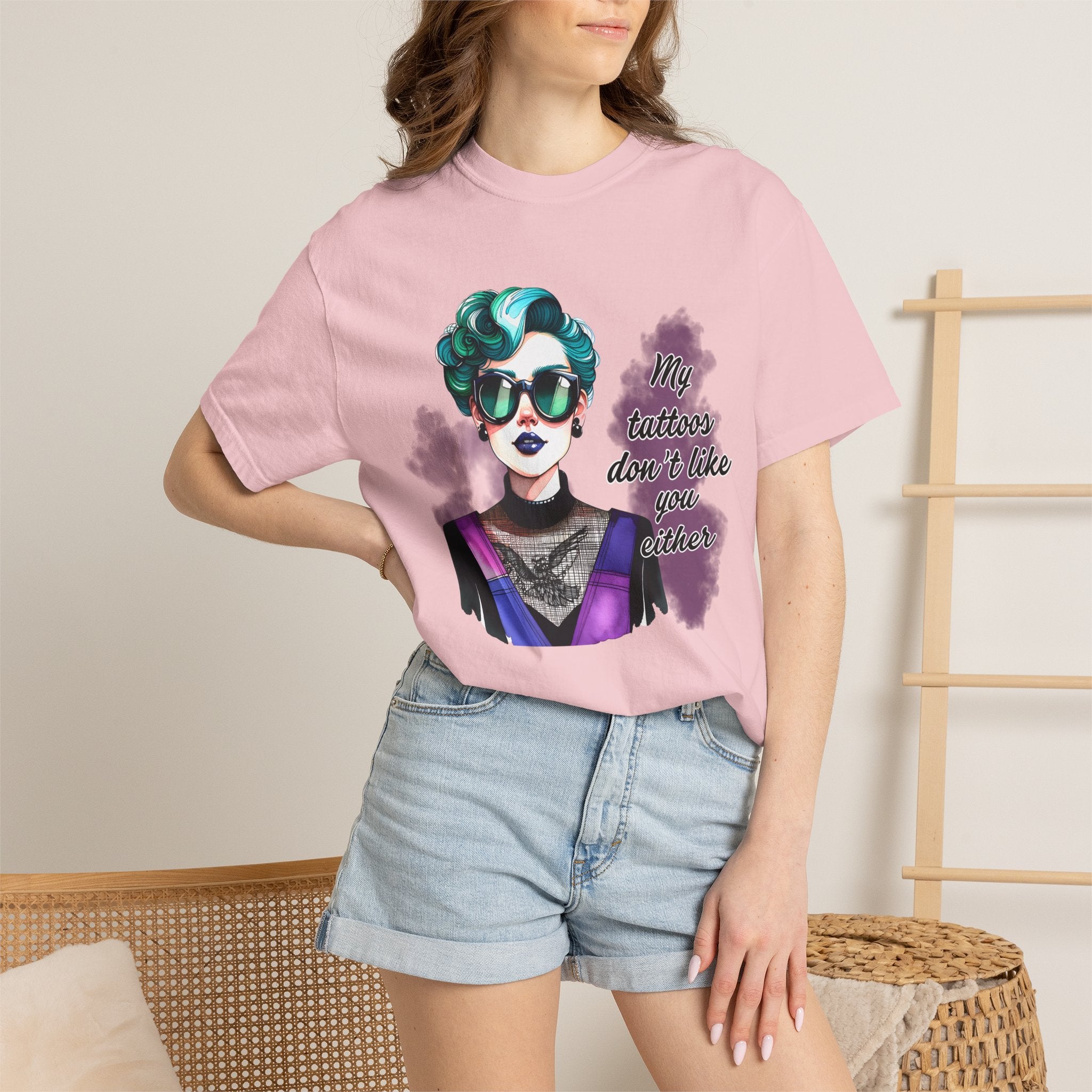 Graphic T-Shirt — Retro Punk Portrait with “My Tattoos Don’t Like You Either” Slogan