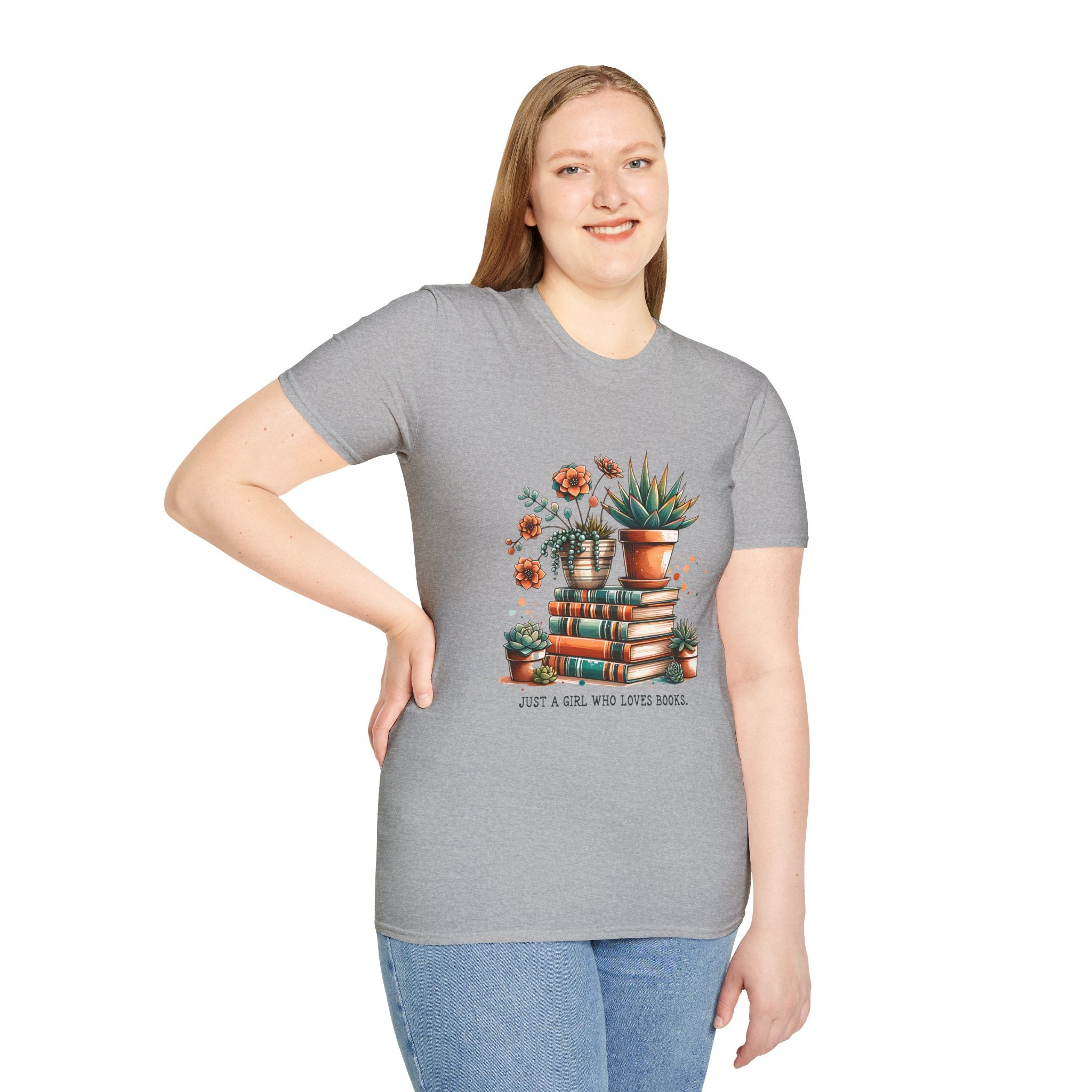 Book Lover T-Shirt — "Just a Girl Who Loves Books" Floral Stack Tee
