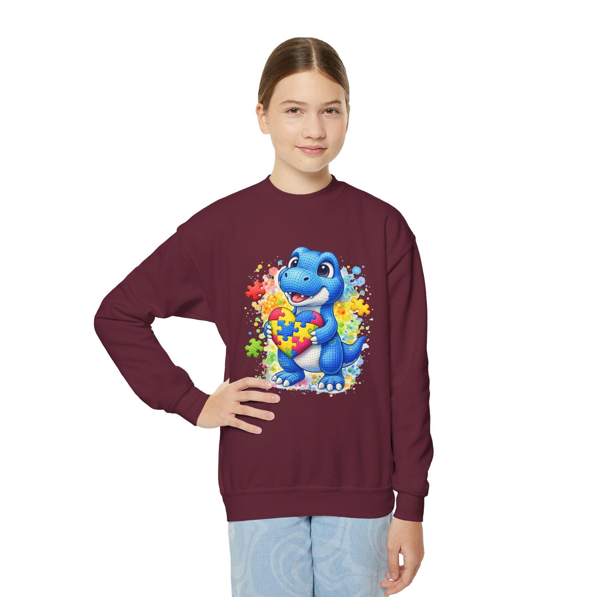 Kids Autism Awareness Dinosaur Crewneck Sweatshirt