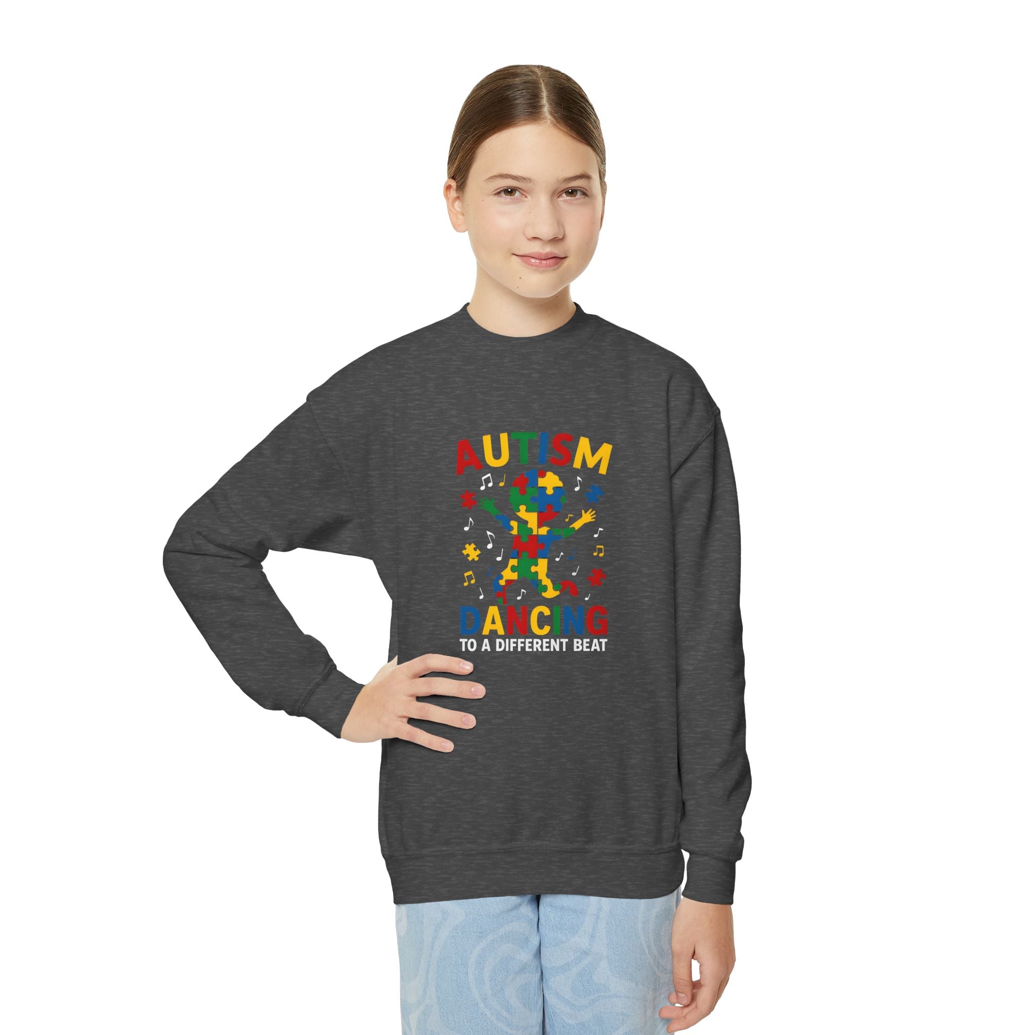 Autism Dancing Crewneck Sweatshirt – "Dancing to a Different Beat" Youth