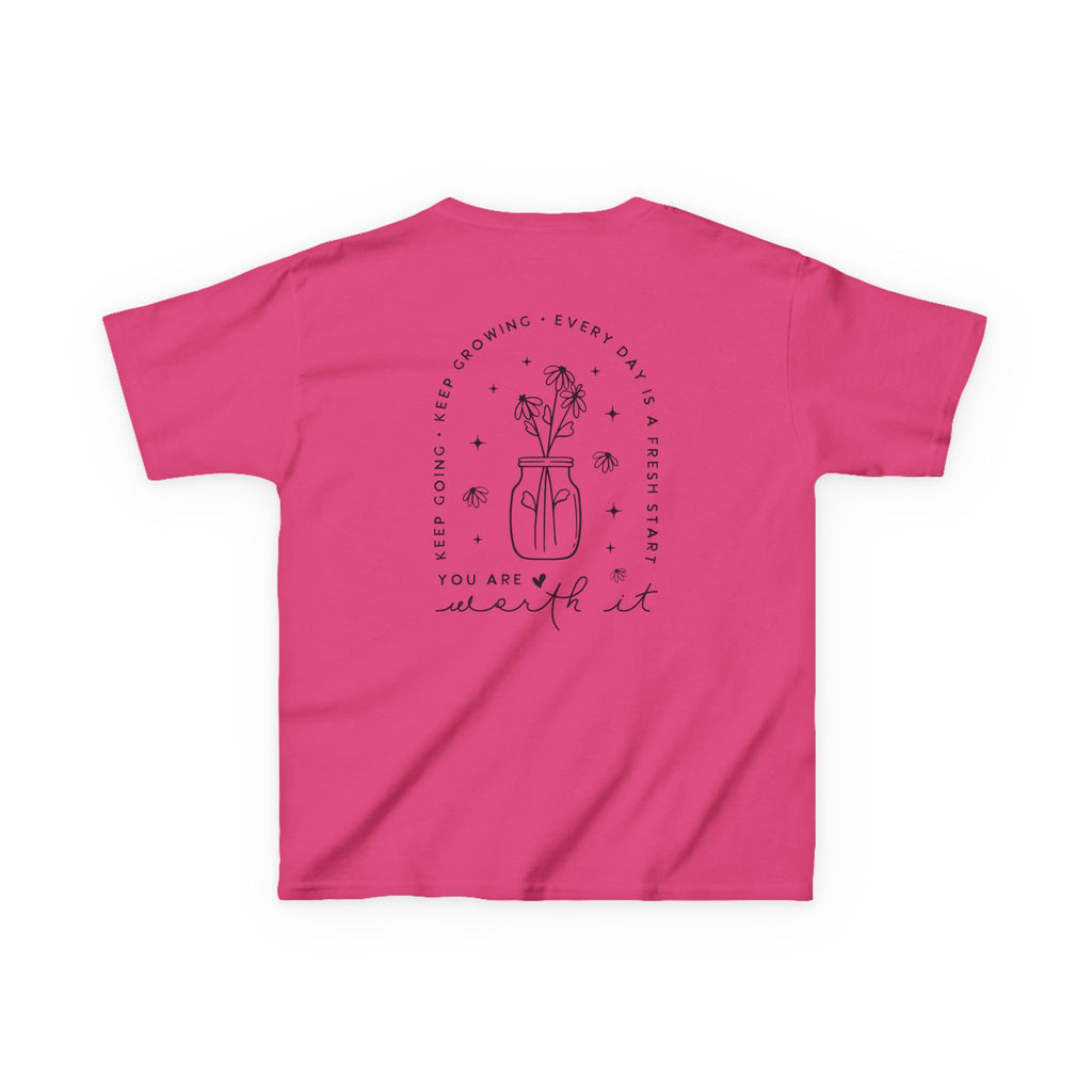 Kids Tee — “You Are Worth It” Minimal Floral Comfort Shirt