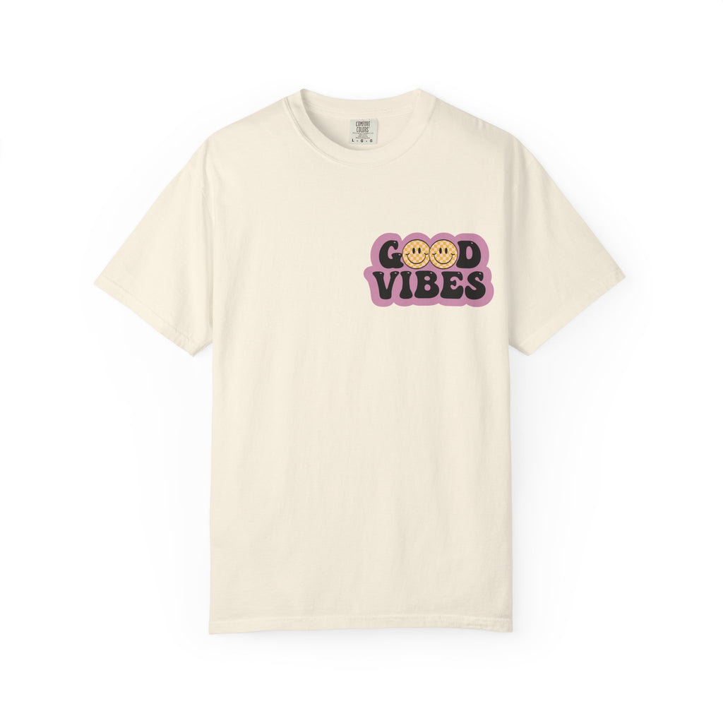 Good Vibes Retro Graphic T-Shirt — Free Spirit Smiley Desert Design