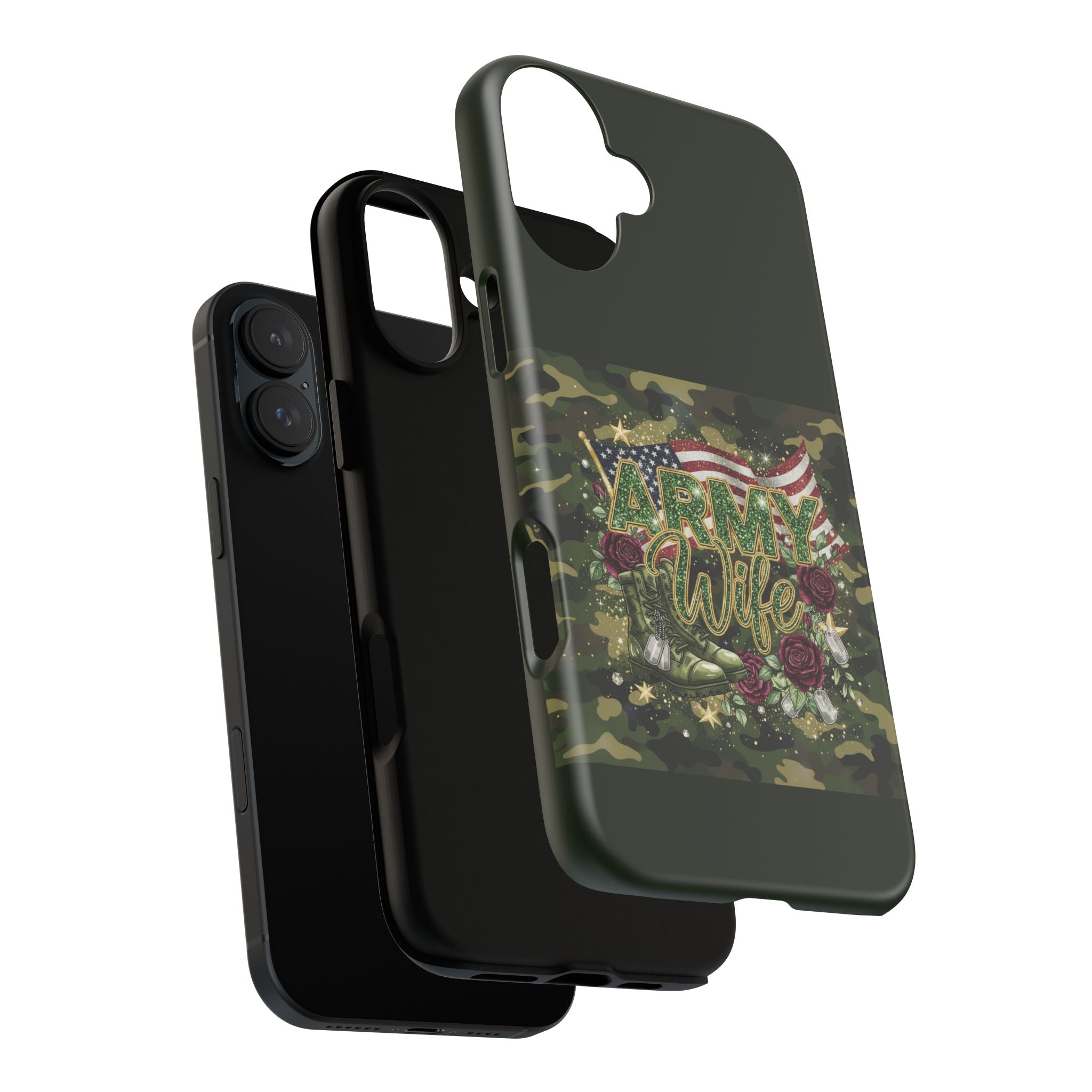 Army Wife Tough Phone Case — Camo Flag Design with Roses