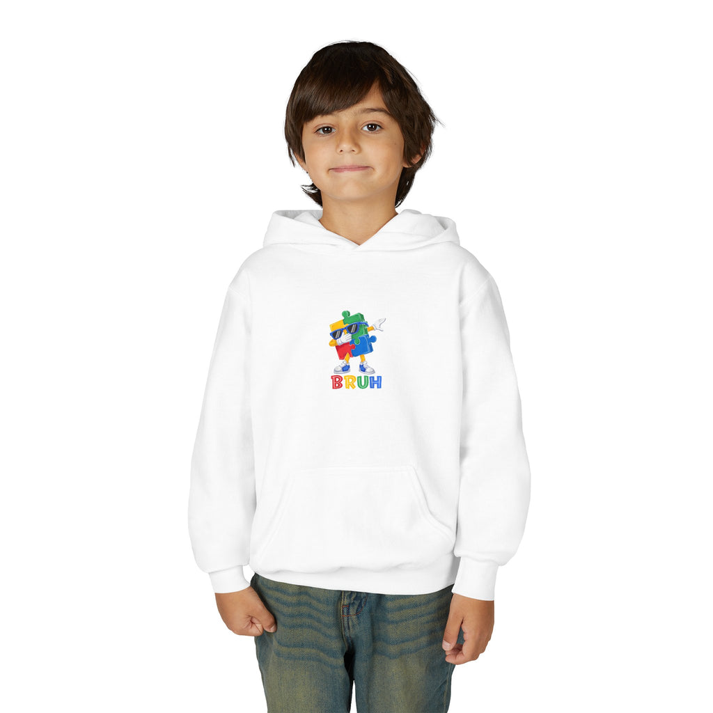Youth Hoodie — Colorful Pixel Character 'BRUH' Graphic